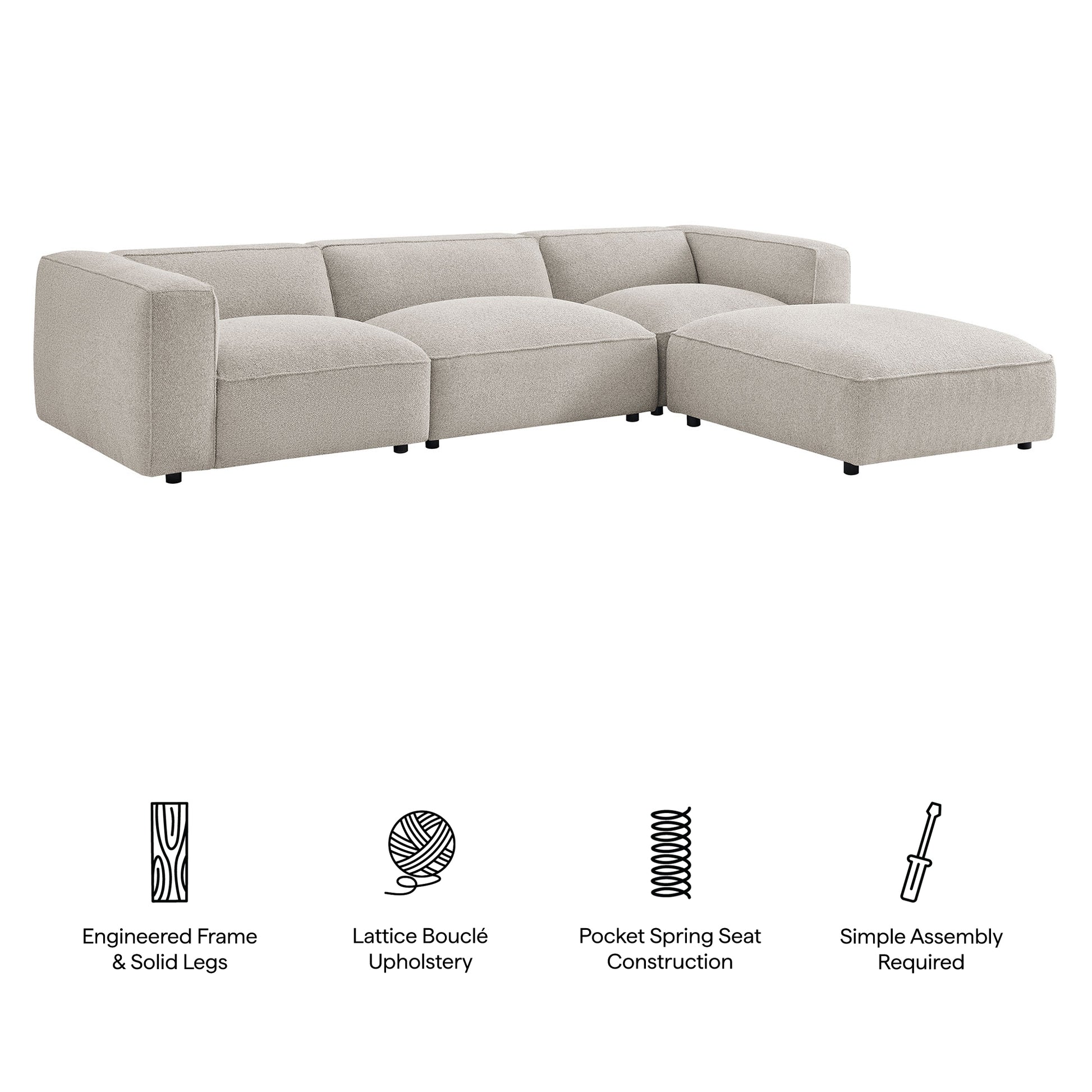 Auren 4 Piece Lattice Bouclé Upholstered Modular Sofa with Ottoman by Modway