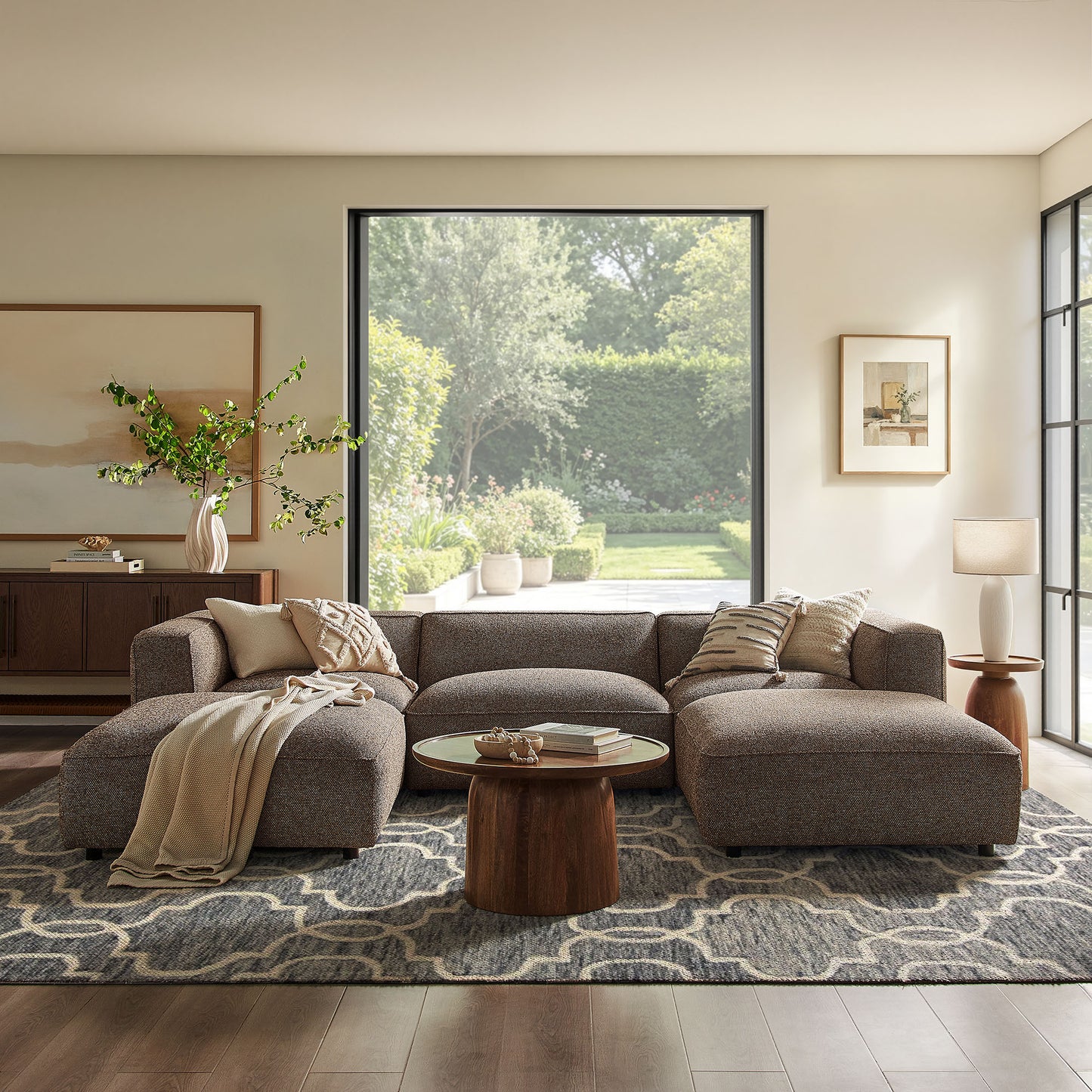 Auren 5 Piece Lattice Bouclé Upholstered Modular Sectional by Modway