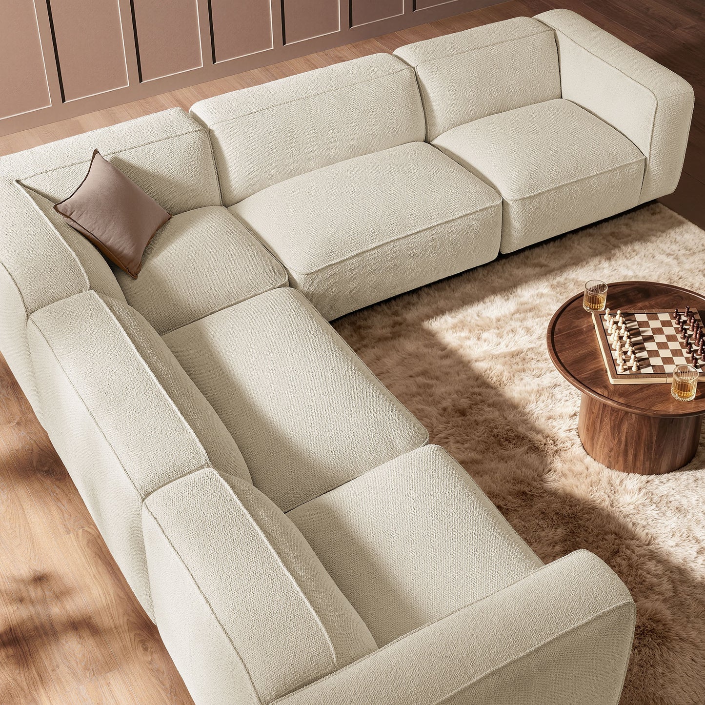 Auren 5 Piece Lattice Bouclé Upholstered Modular Corner Sectional by Modway