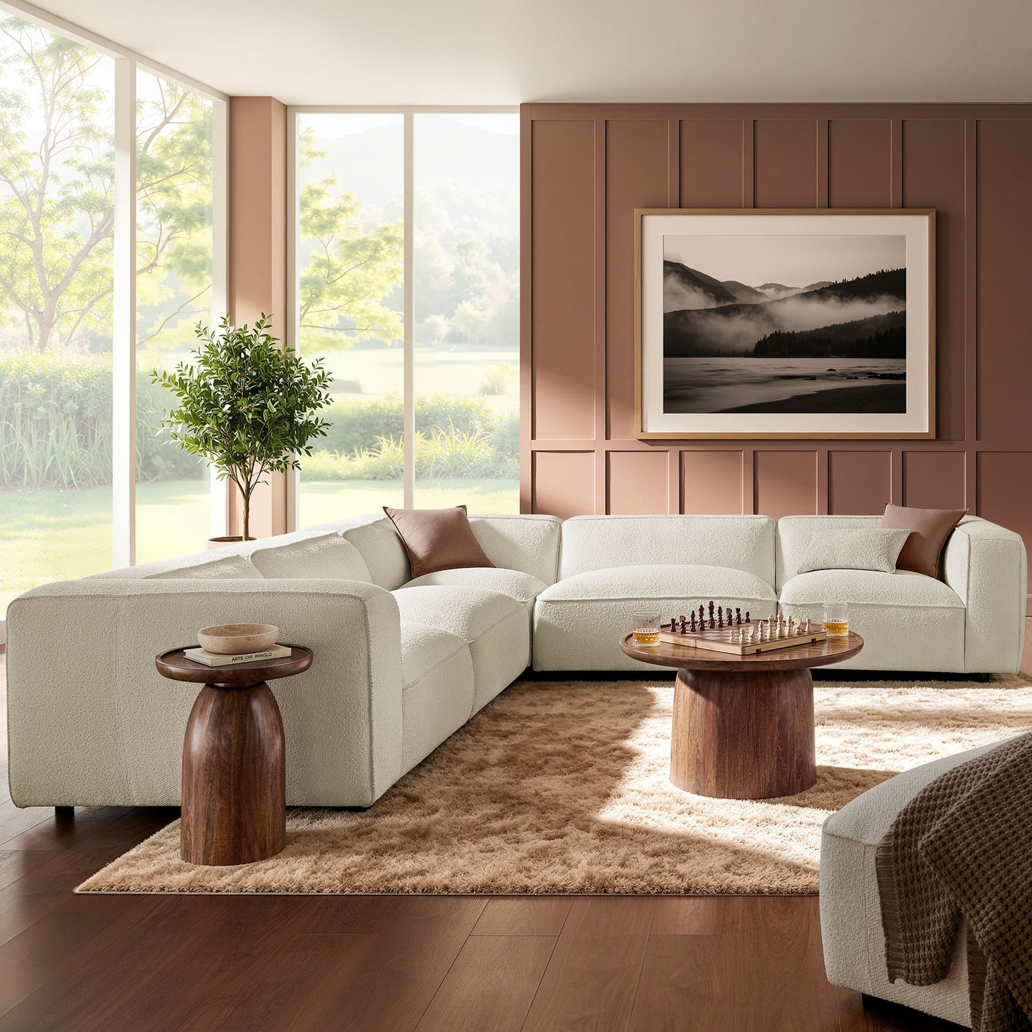 Auren 5 Piece Lattice Bouclé Upholstered Modular Corner Sectional by Modway
