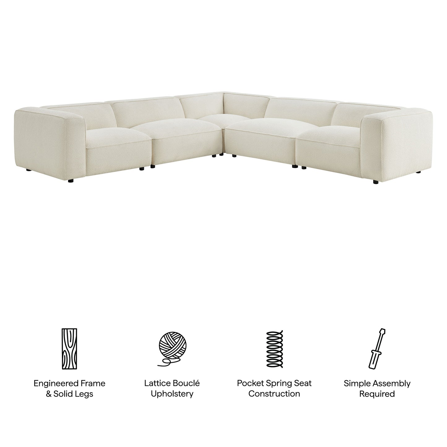 Auren 5 Piece Lattice Bouclé Upholstered Modular Corner Sectional by Modway
