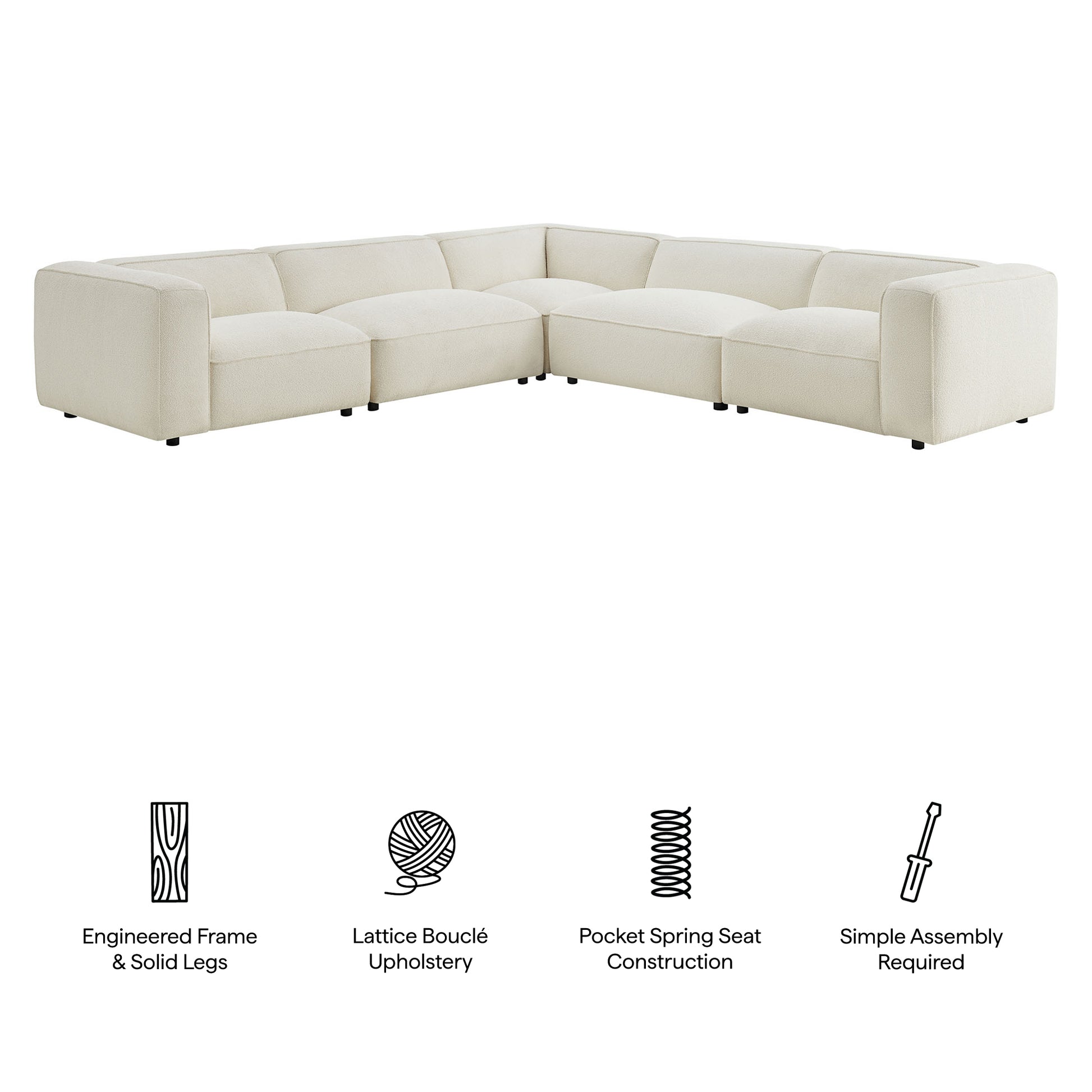 Auren 5 Piece Lattice Bouclé Upholstered Modular Corner Sectional by Modway