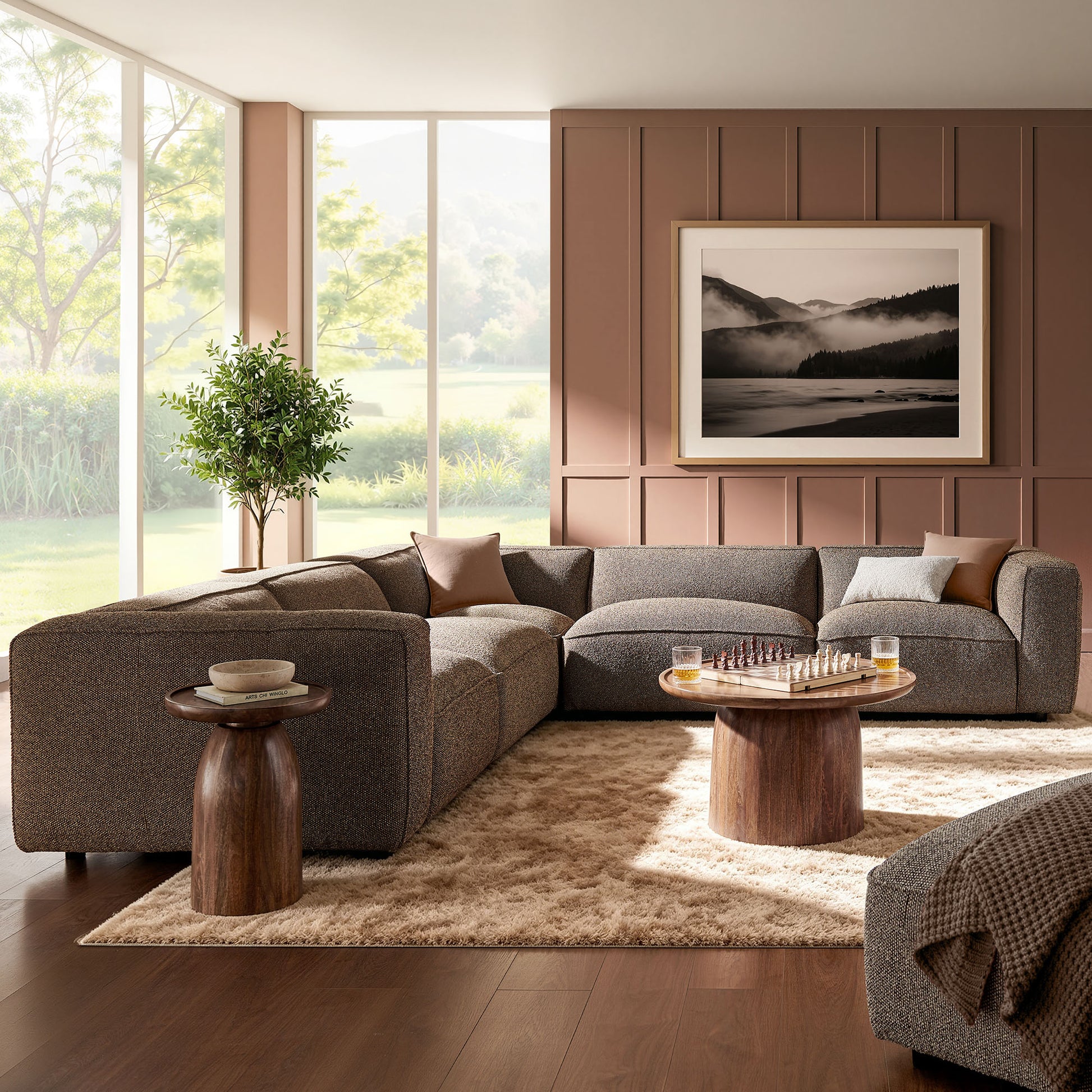 Auren 5 Piece Lattice Bouclé Upholstered Modular Corner Sectional by Modway