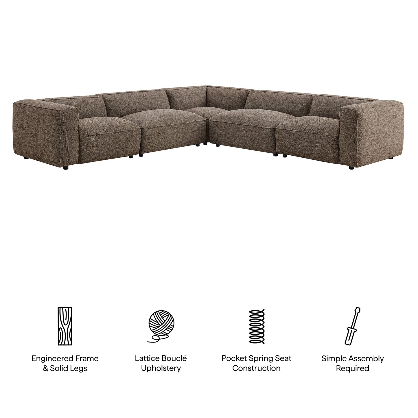 Auren 5 Piece Lattice Bouclé Upholstered Modular Corner Sectional by Modway