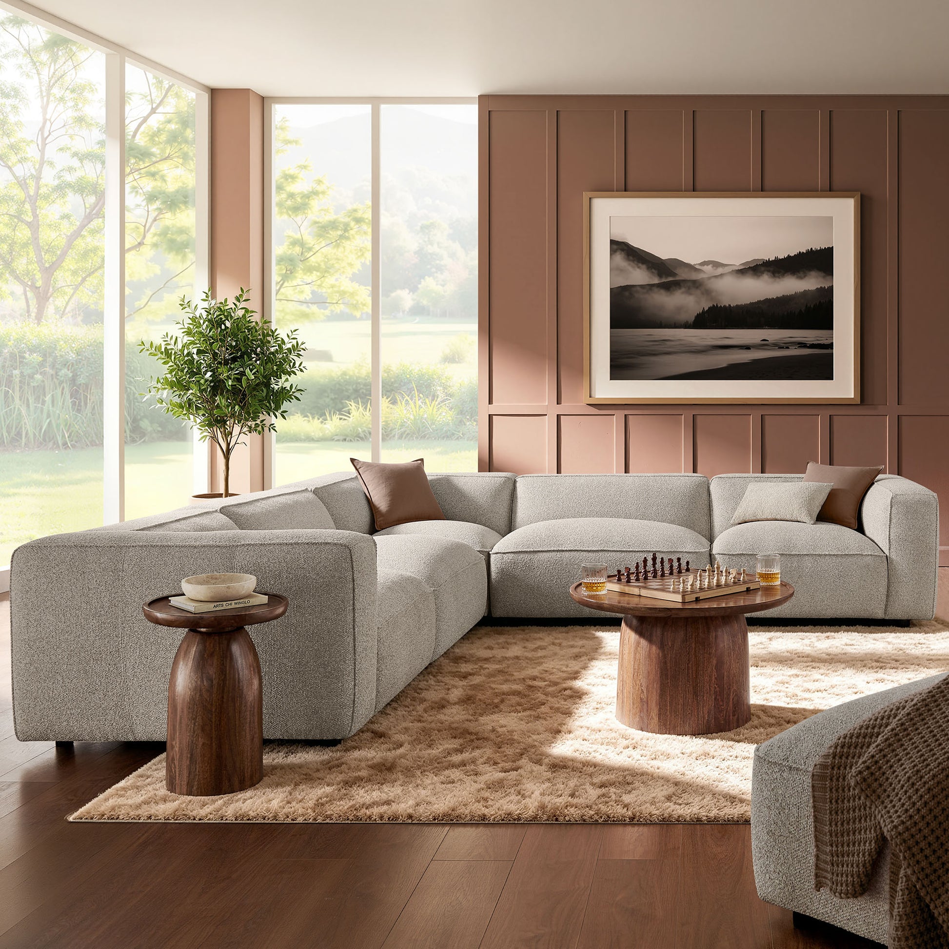 Auren 5 Piece Lattice Bouclé Upholstered Modular Corner Sectional by Modway