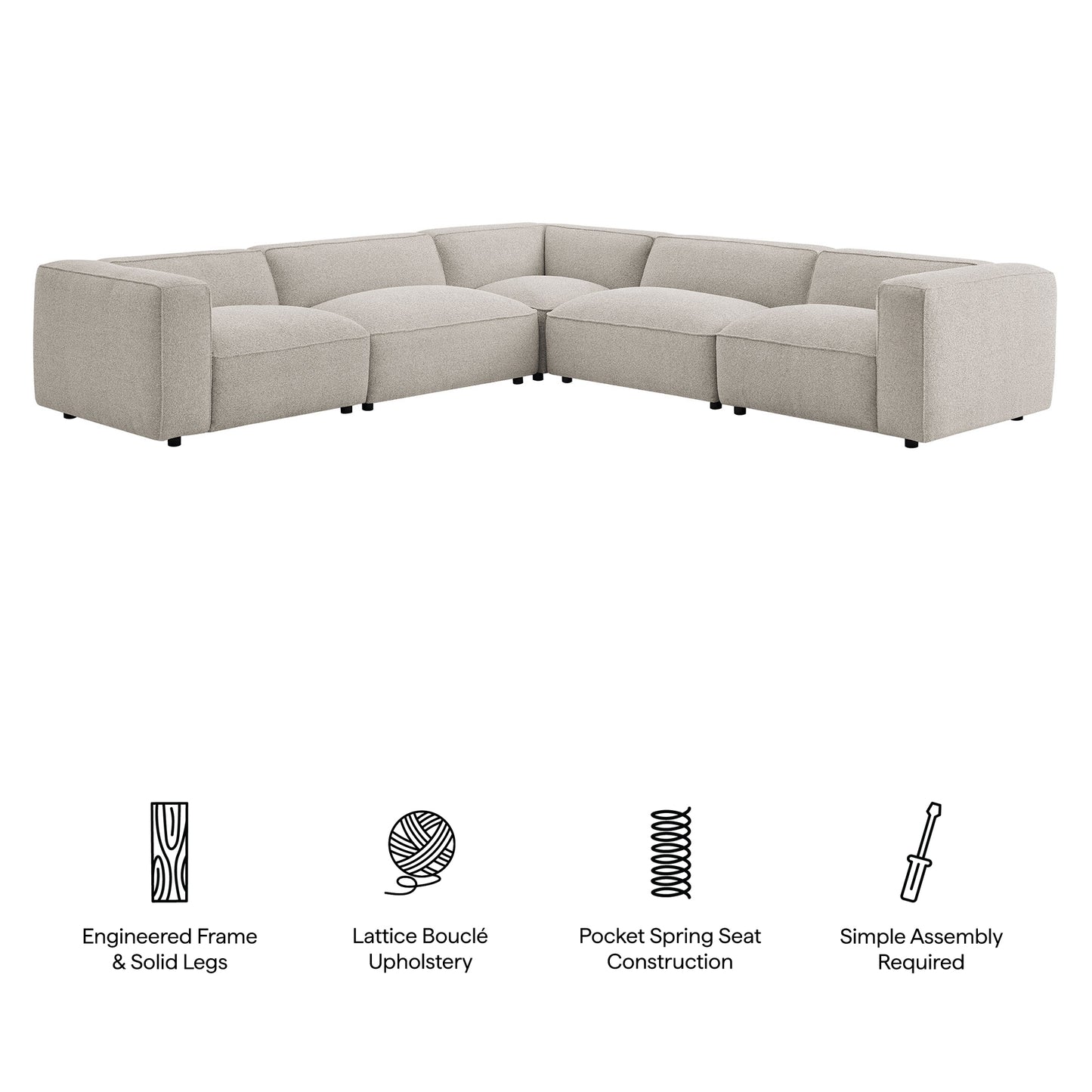 Auren 5 Piece Lattice Bouclé Upholstered Modular Corner Sectional by Modway