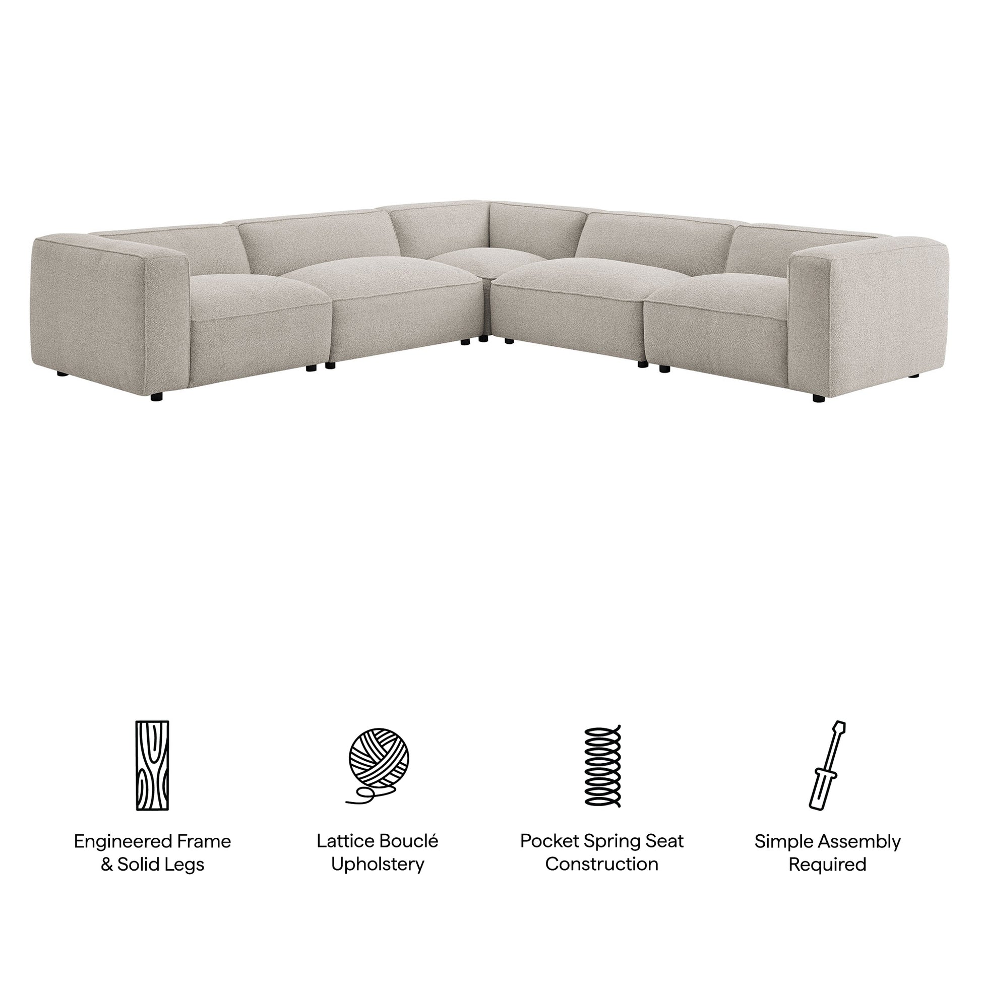 Auren 5 Piece Lattice Bouclé Upholstered Modular Corner Sectional by Modway