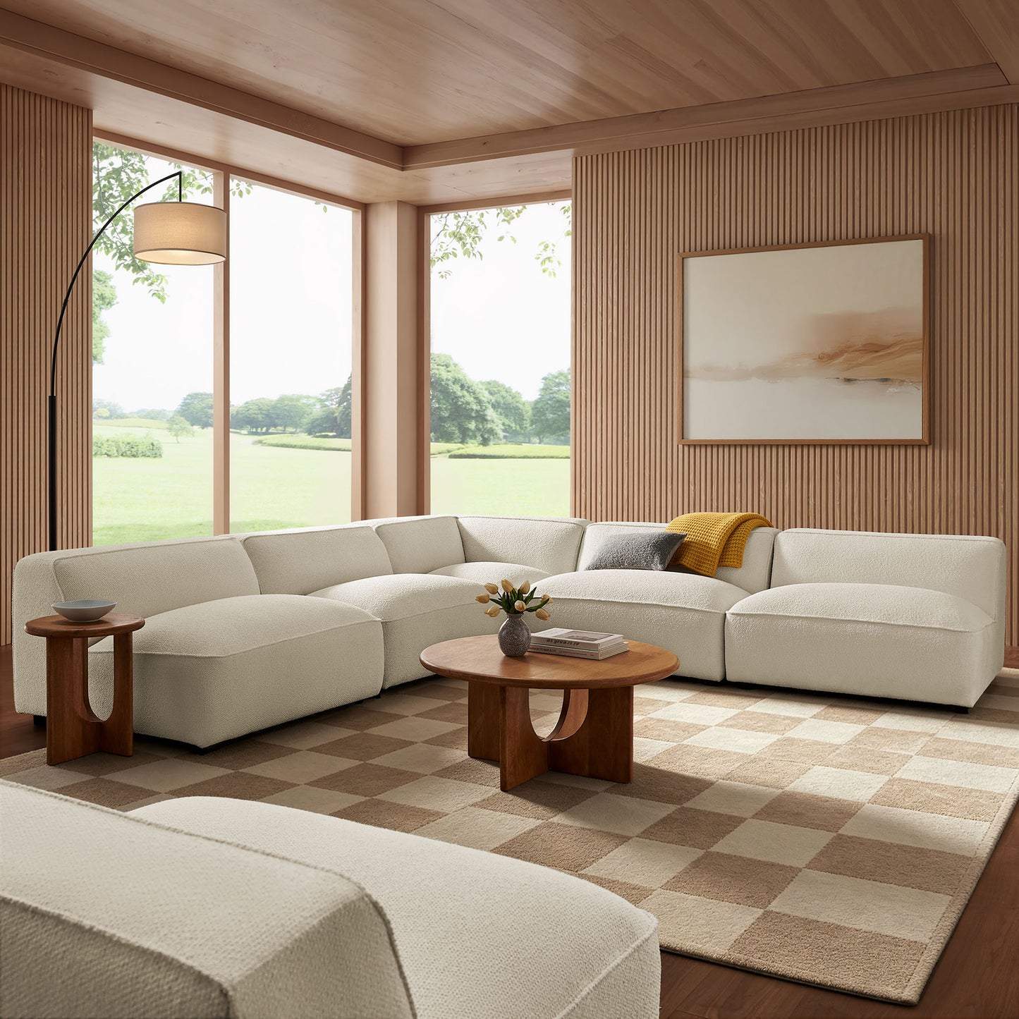 Auren 5 Piece Lattice Bouclé Upholstered Modular Corner Sectional by Modway