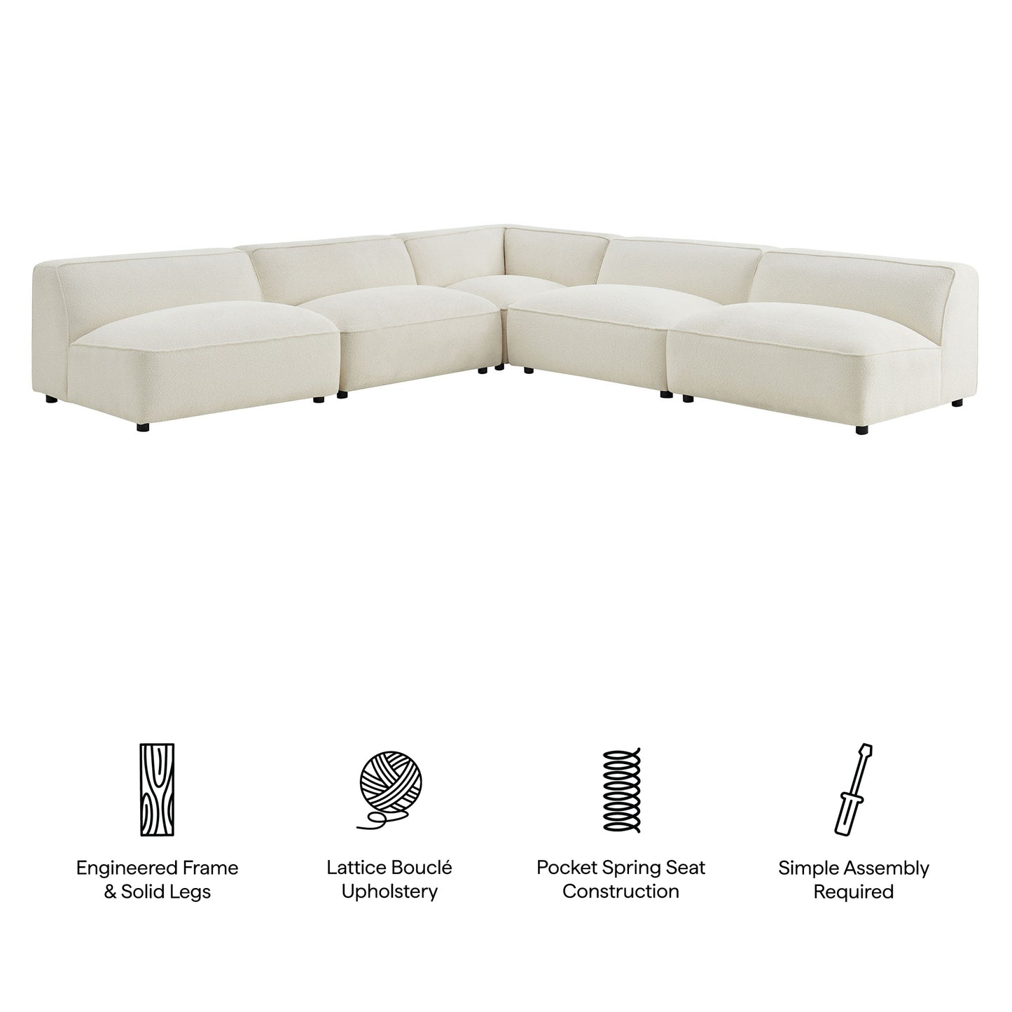 Auren 5 Piece Lattice Bouclé Upholstered Modular Corner Sectional by Modway