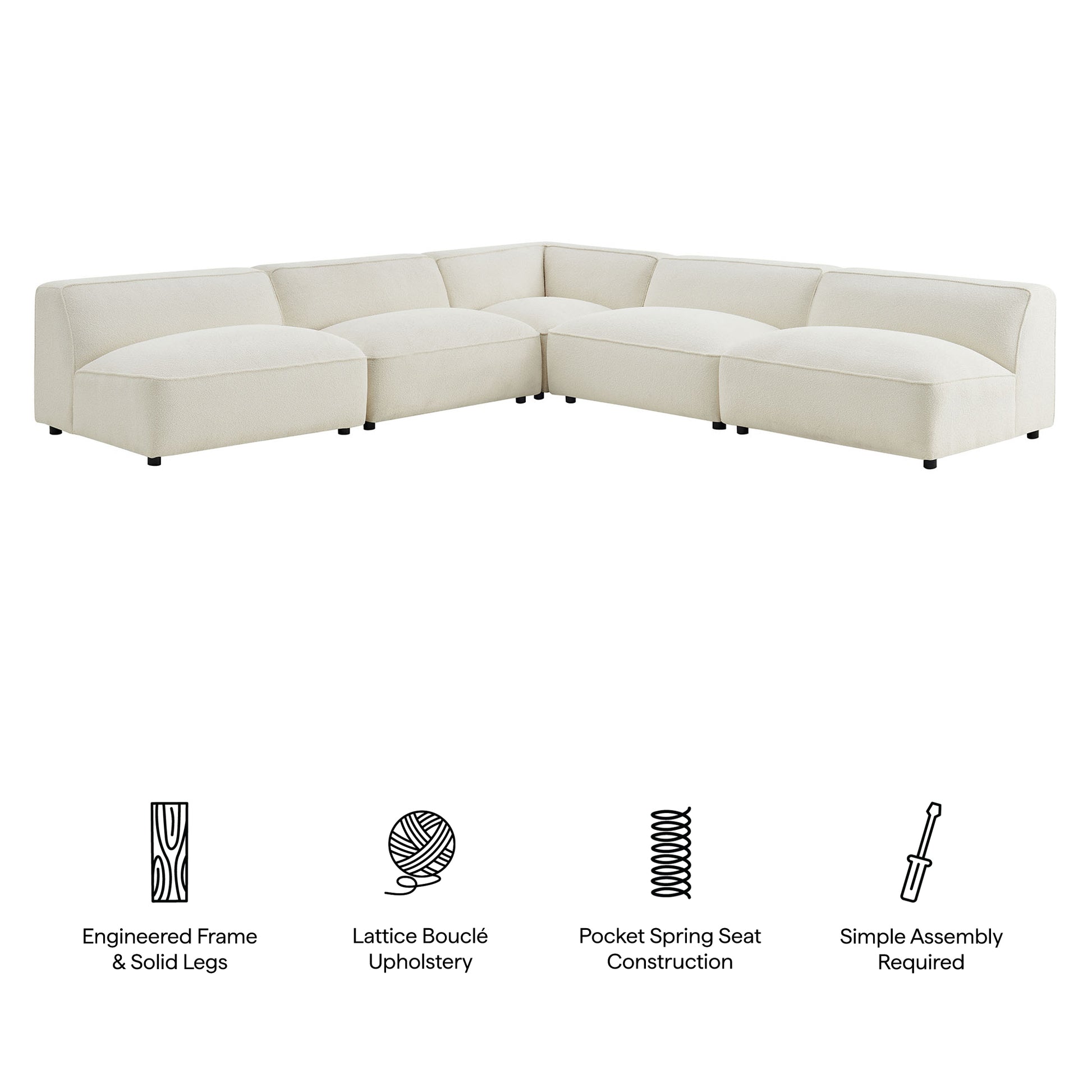 Auren 5 Piece Lattice Bouclé Upholstered Modular Corner Sectional by Modway