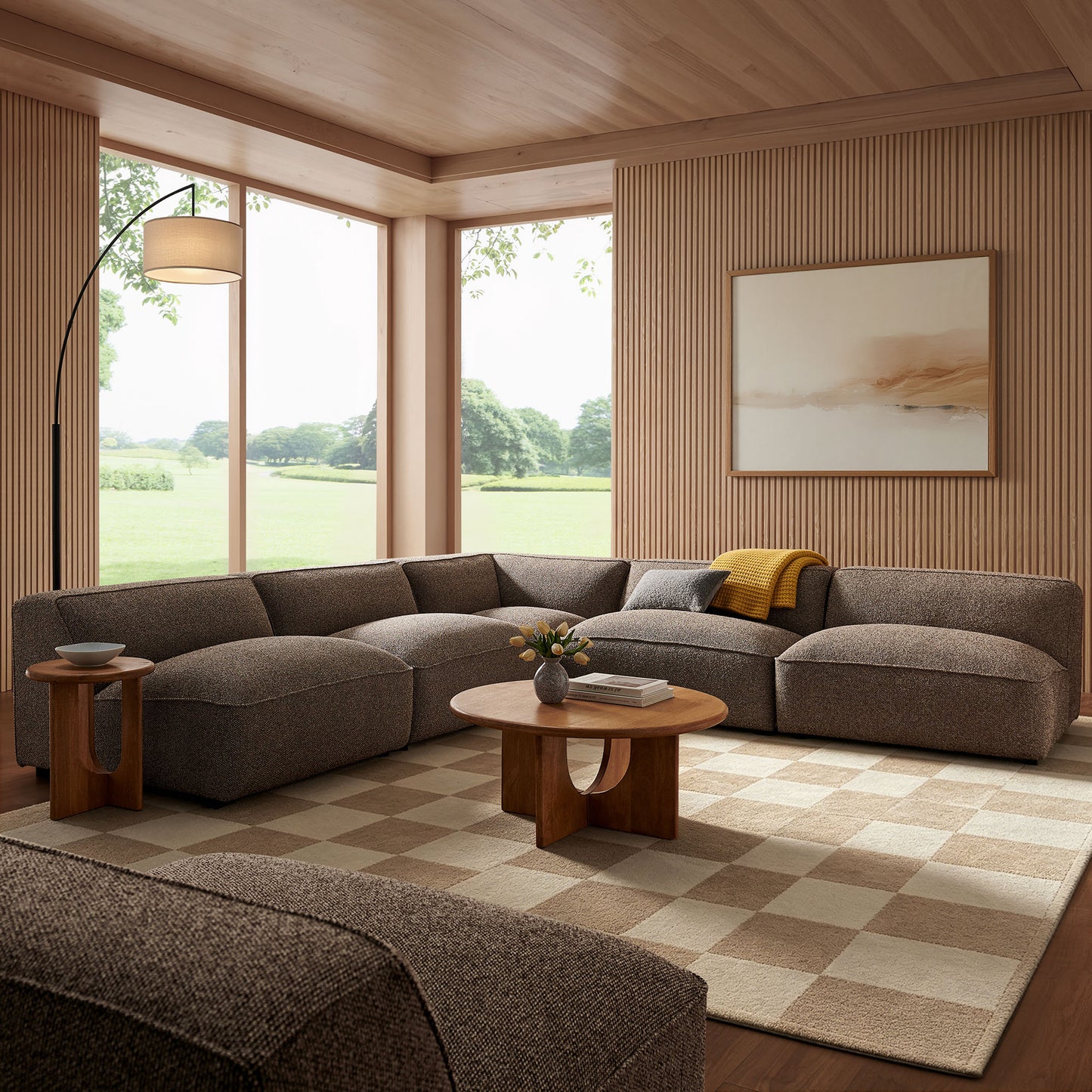 Auren 5 Piece Lattice Bouclé Upholstered Modular Corner Sectional by Modway