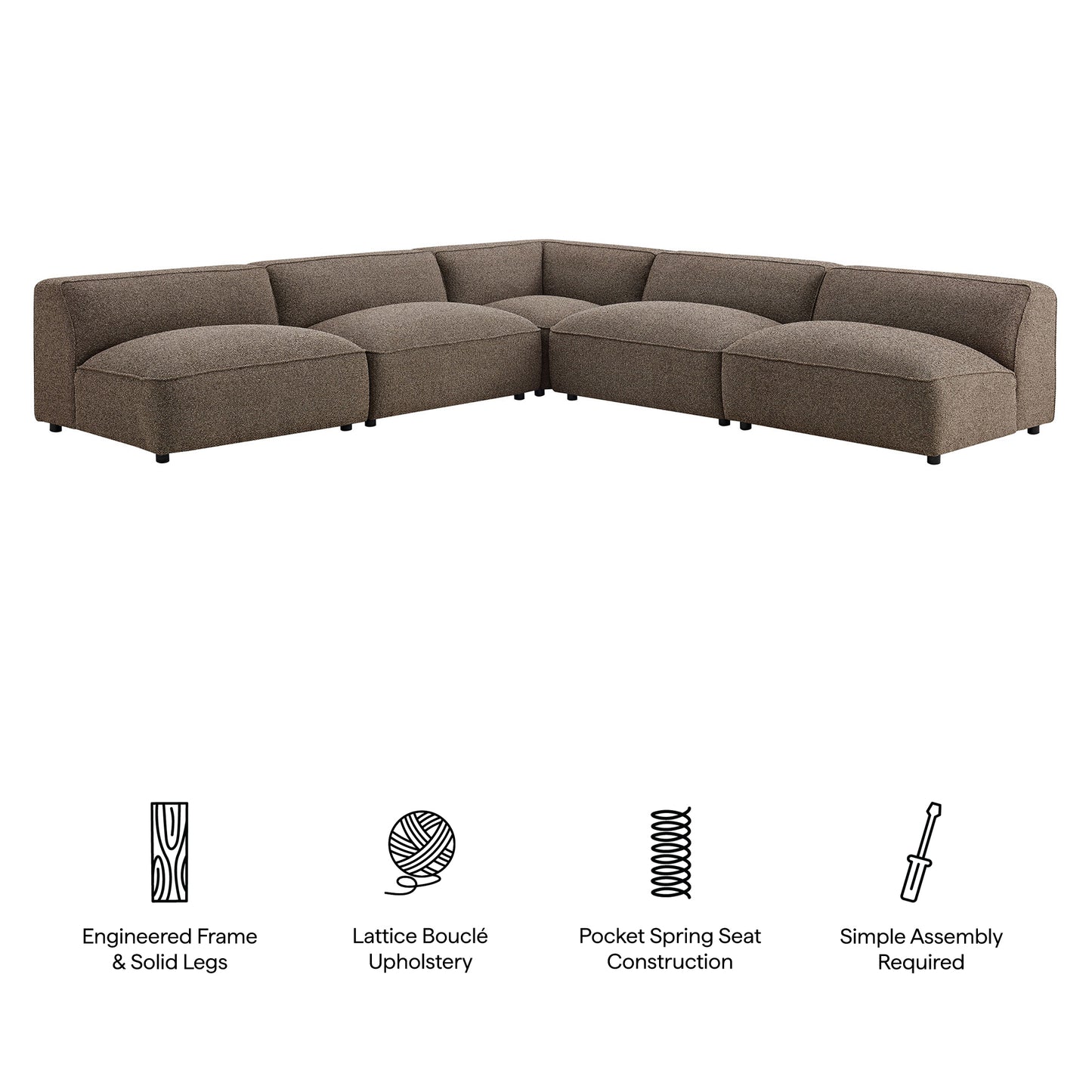Auren 5 Piece Lattice Bouclé Upholstered Modular Corner Sectional by Modway