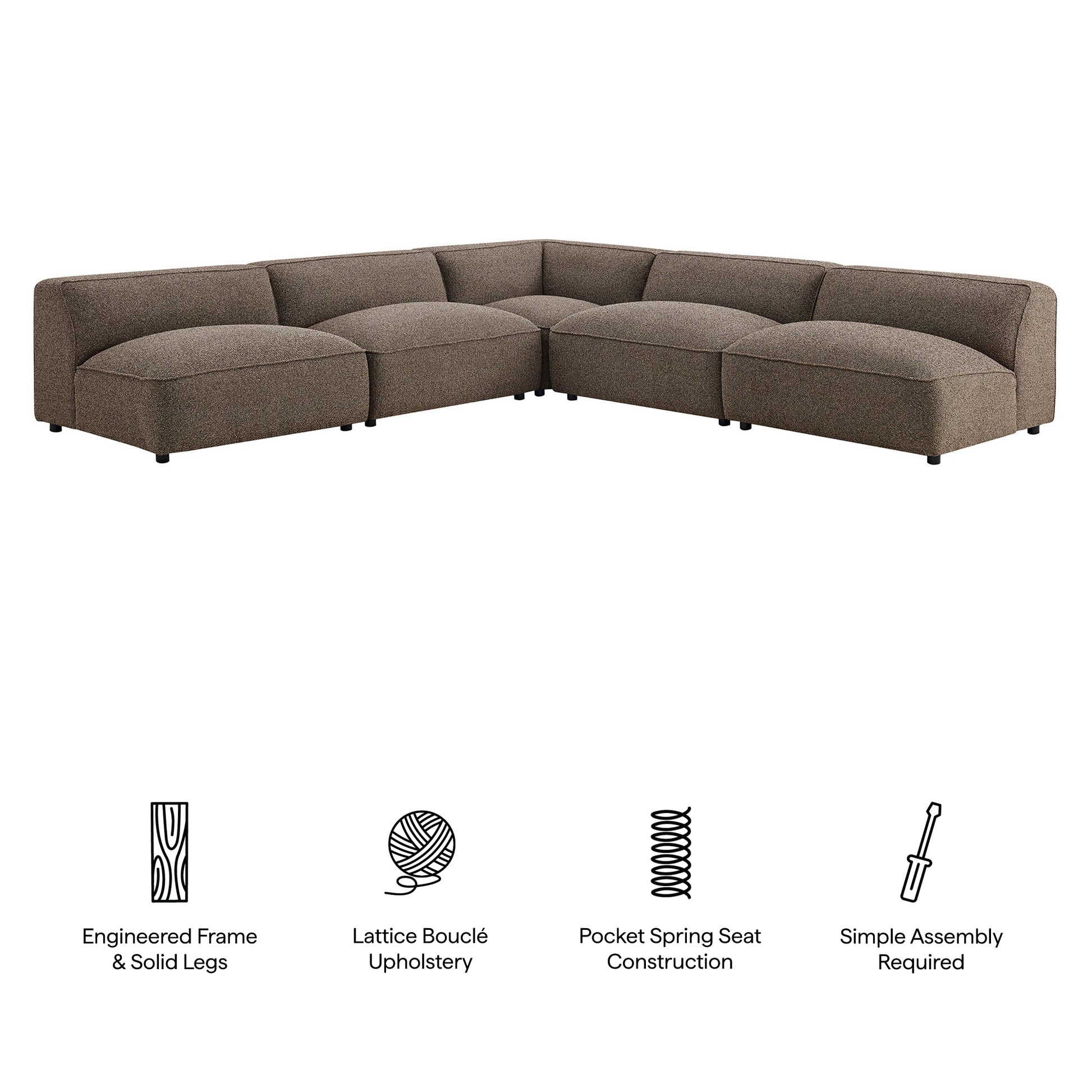 Auren 5 Piece Lattice Bouclé Upholstered Modular Corner Sectional by Modway