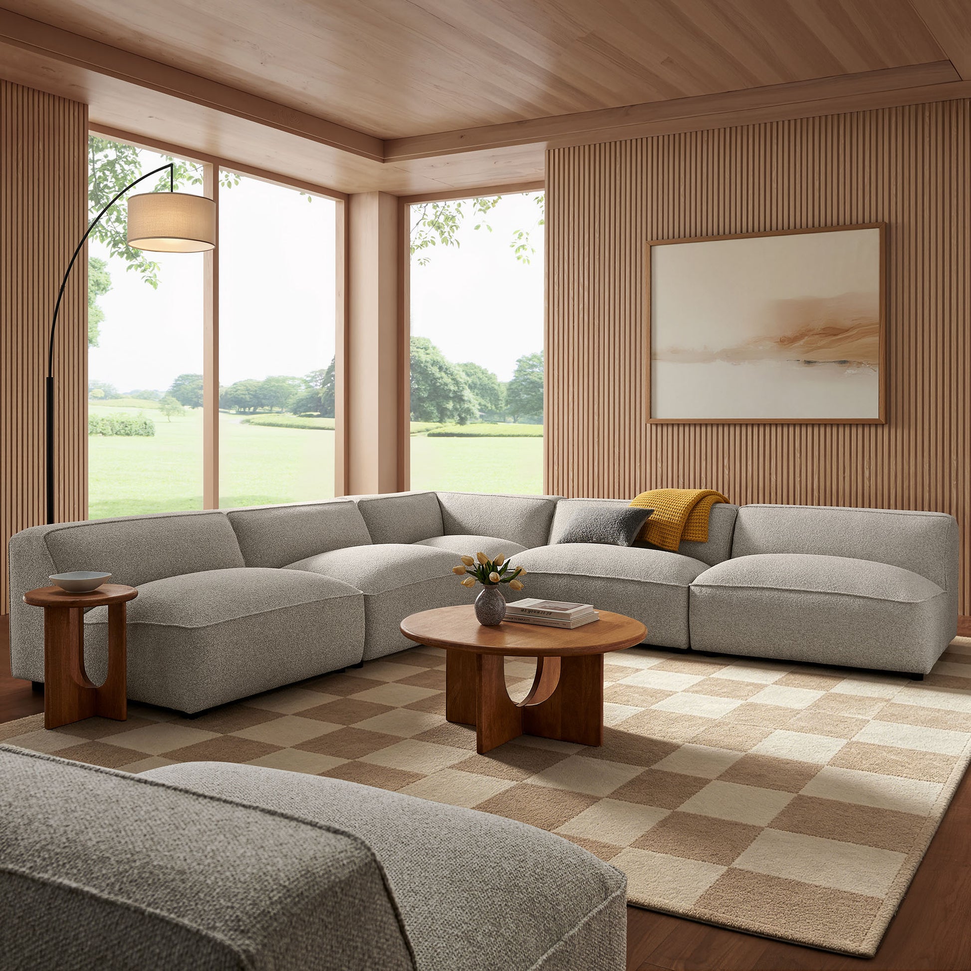 Auren 5 Piece Lattice Bouclé Upholstered Modular Corner Sectional by Modway