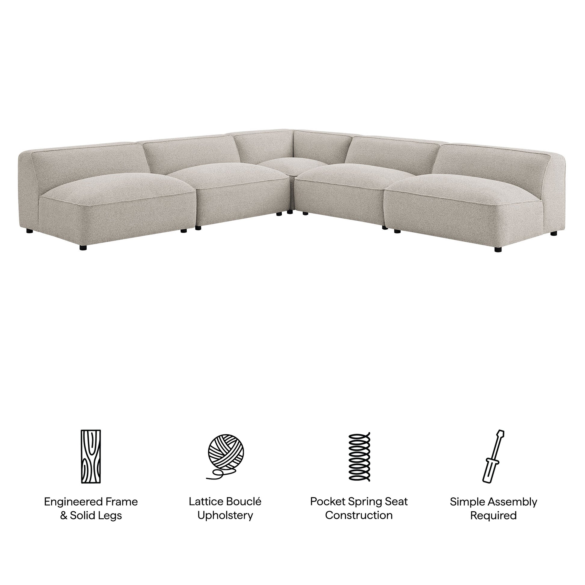 Auren 5 Piece Lattice Bouclé Upholstered Modular Corner Sectional by Modway