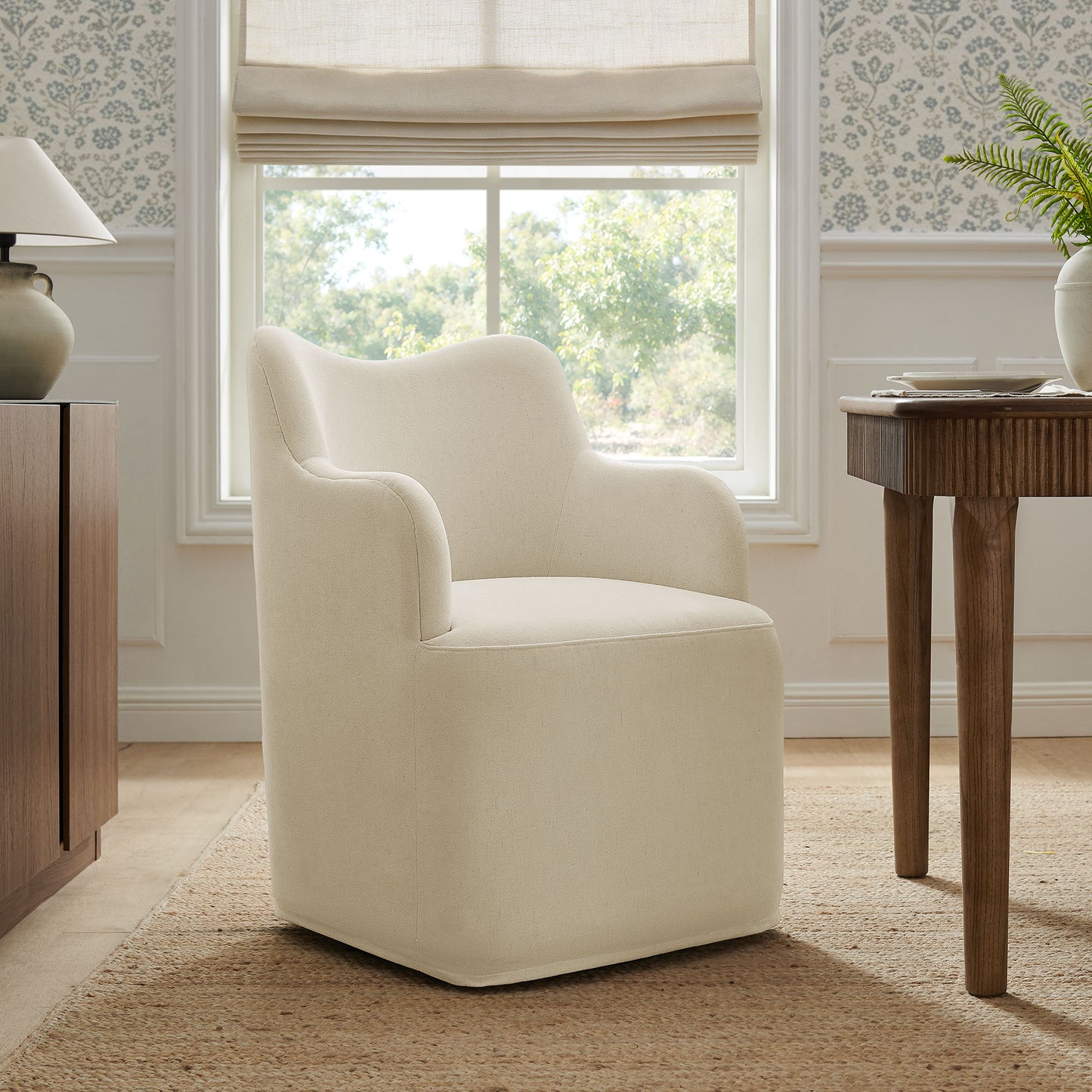 Cordelle Linen Blend Swivel Dining Chair by Modway