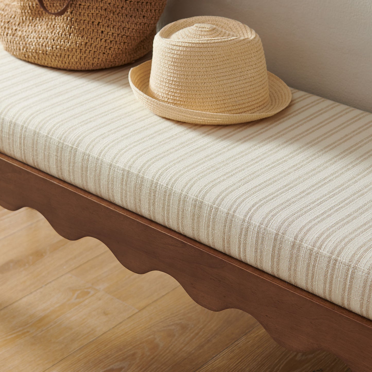 Mirette Scalloped Edge Striped Accent Bench by Modway