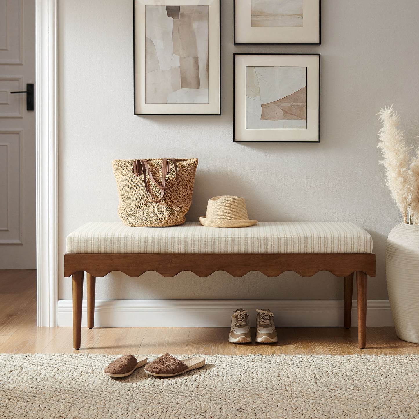 Mirette Scalloped Edge Striped Accent Bench by Modway