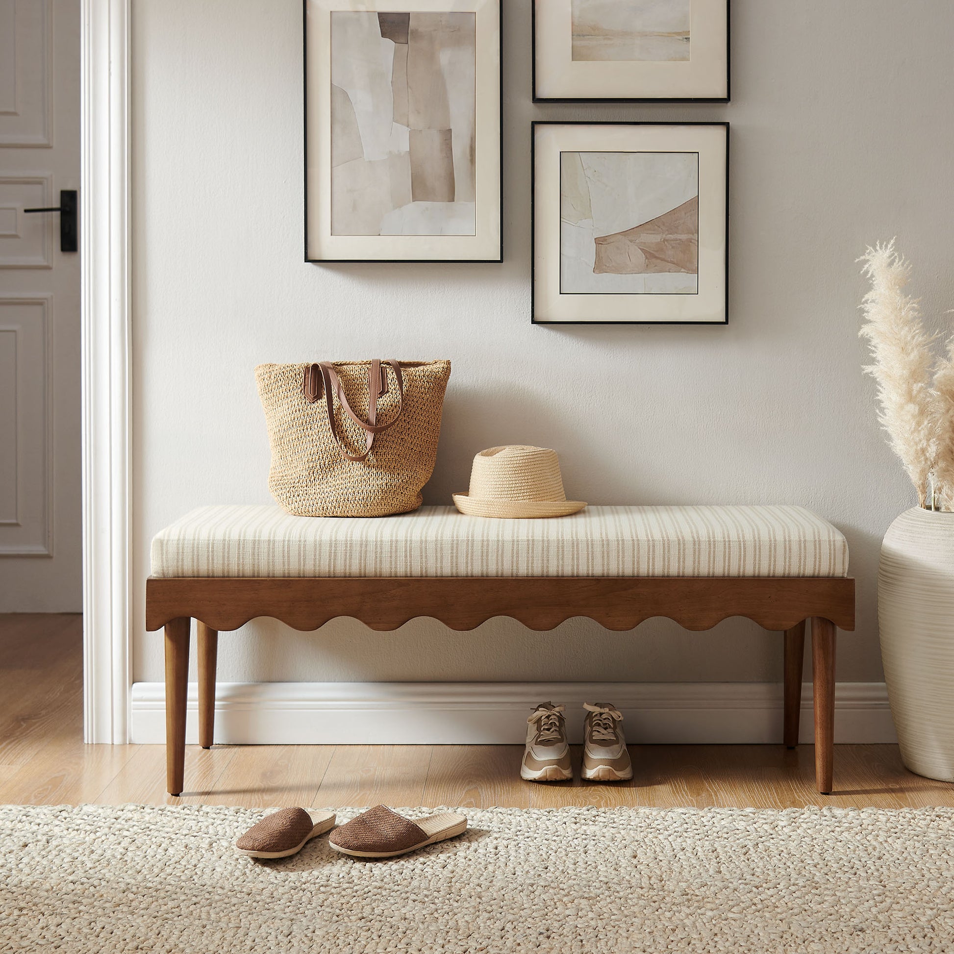 Mirette Scalloped Edge Striped Accent Bench by Modway