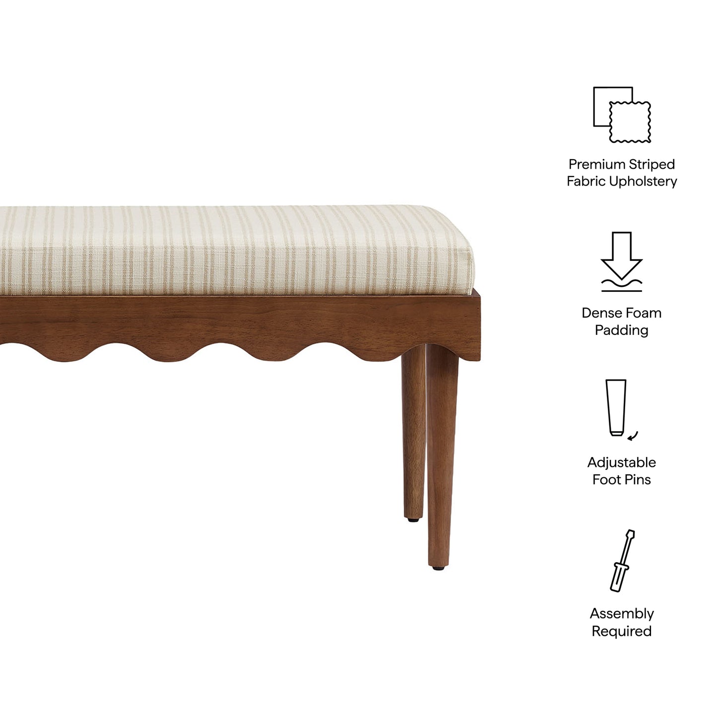 Mirette Scalloped Edge Striped Accent Bench by Modway
