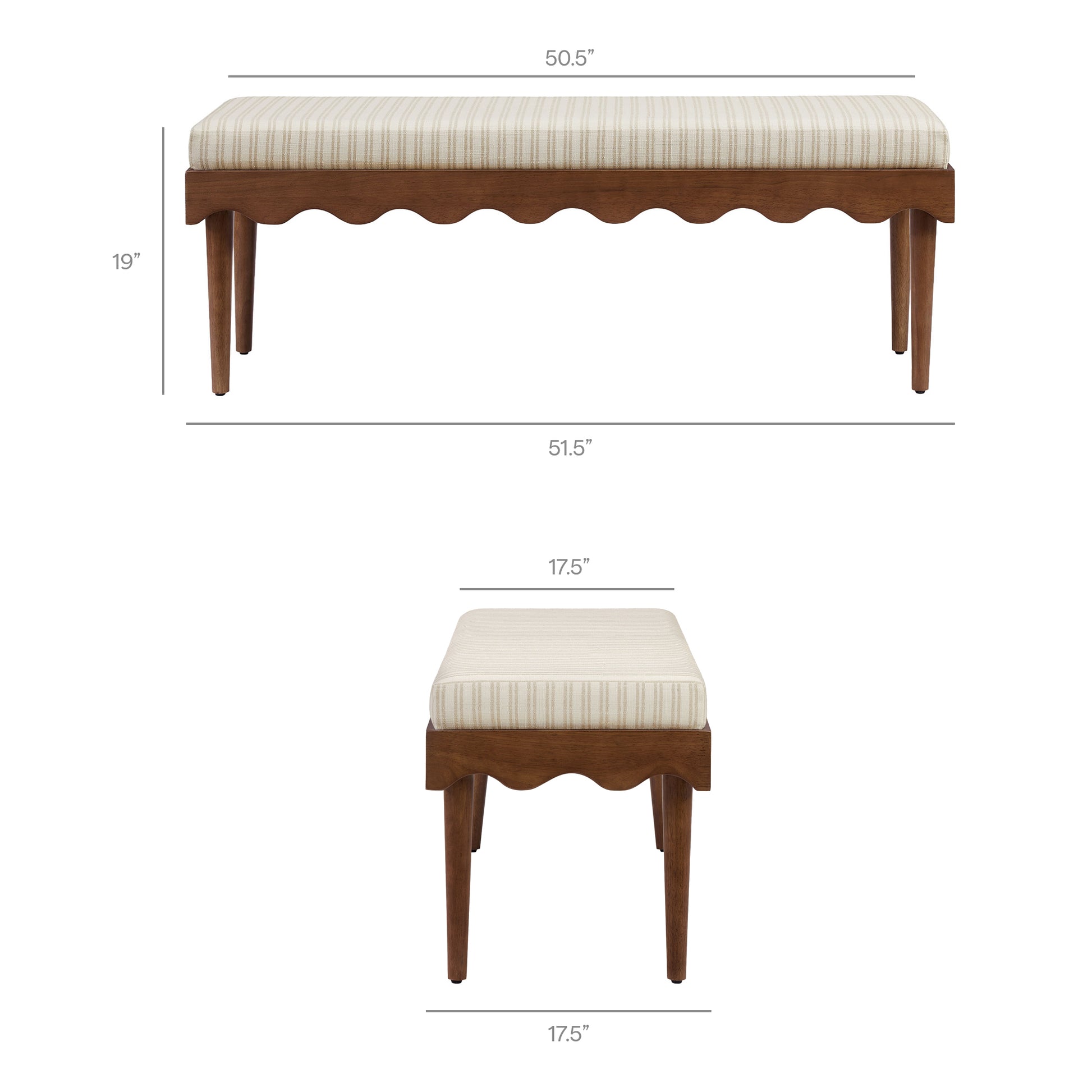 Mirette Scalloped Edge Striped Accent Bench by Modway