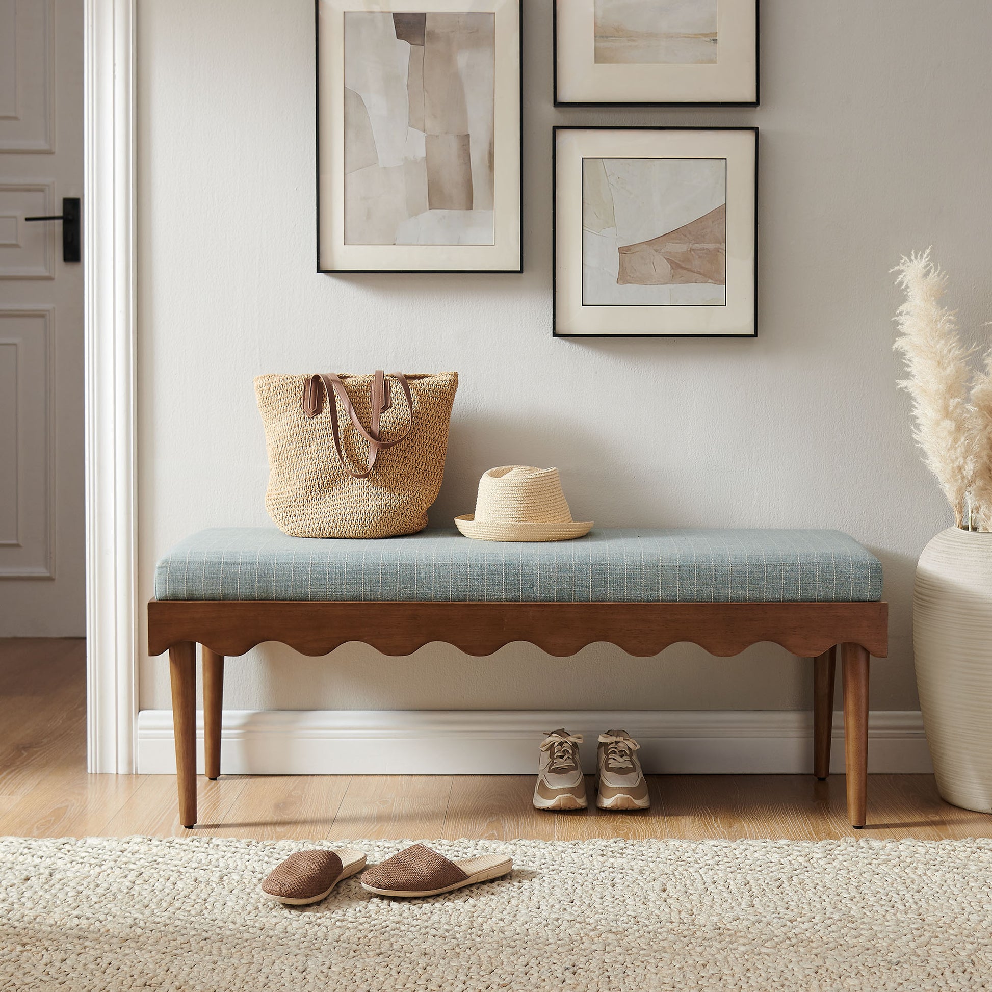 Mirette Scalloped Edge Striped Accent Bench by Modway