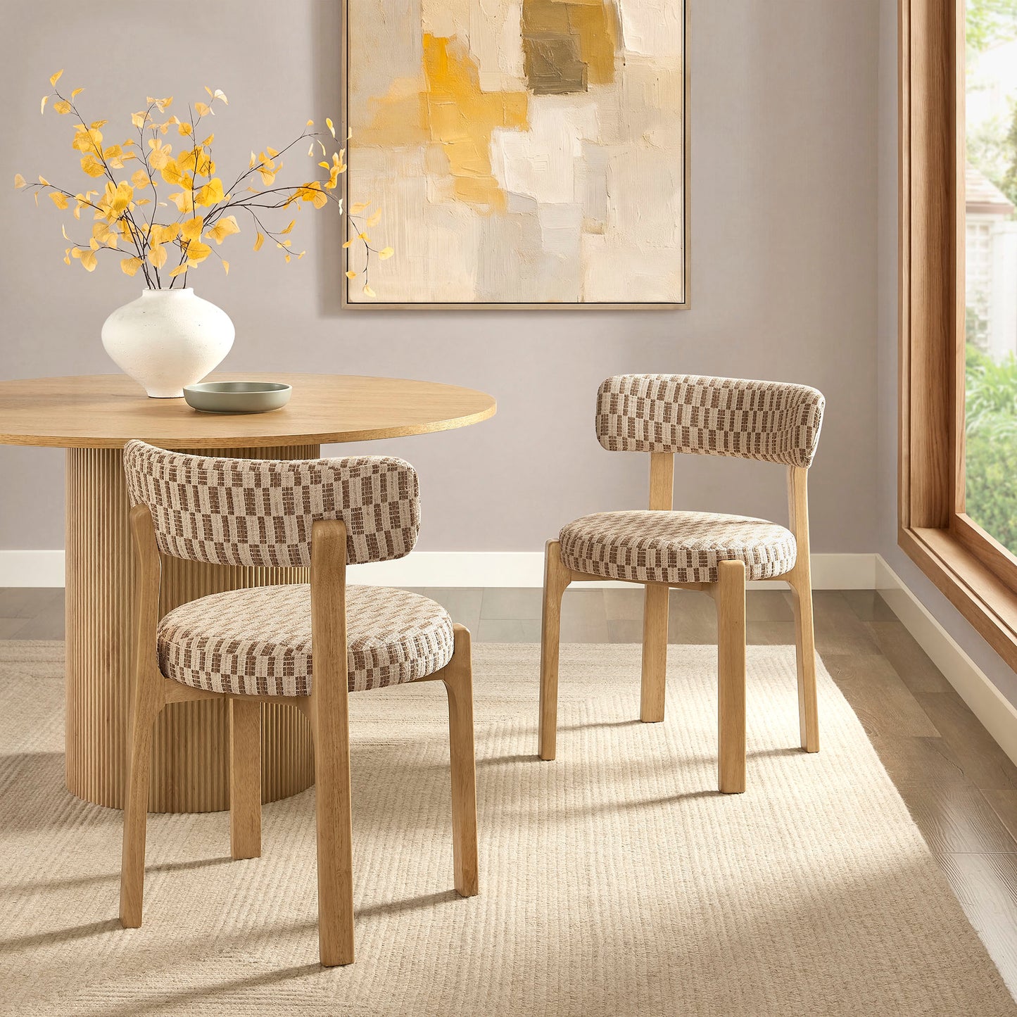 Marsha Retro Upholstered Fabric Dining Chairs Set of 2 by Modway