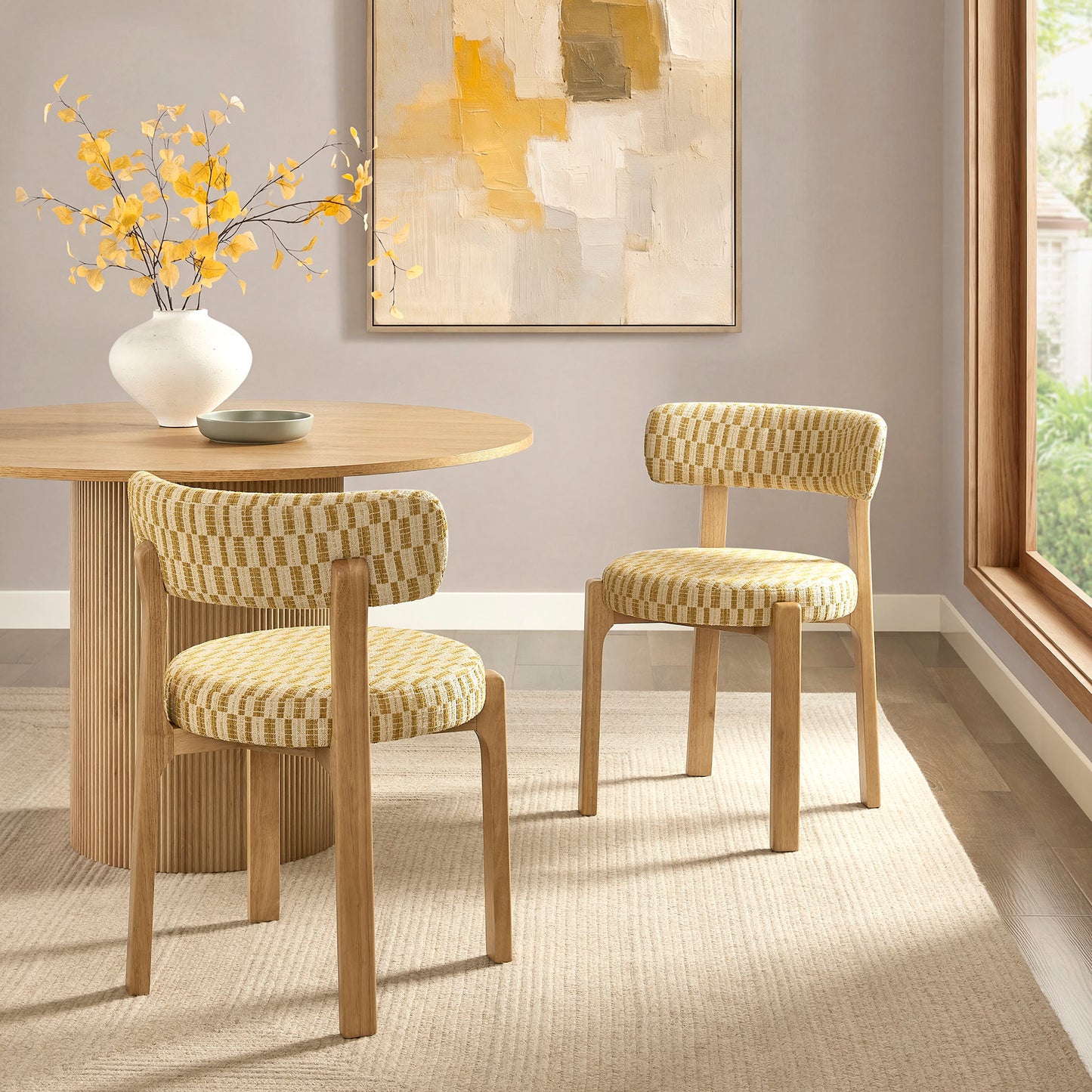 Marsha Retro Upholstered Fabric Dining Chairs Set of 2 by Modway