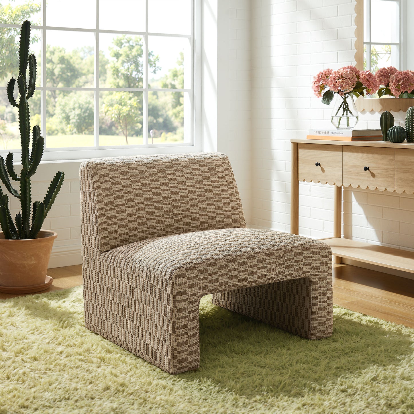 Amita Checked Woven Fabric Armless Accent Chair by Modway