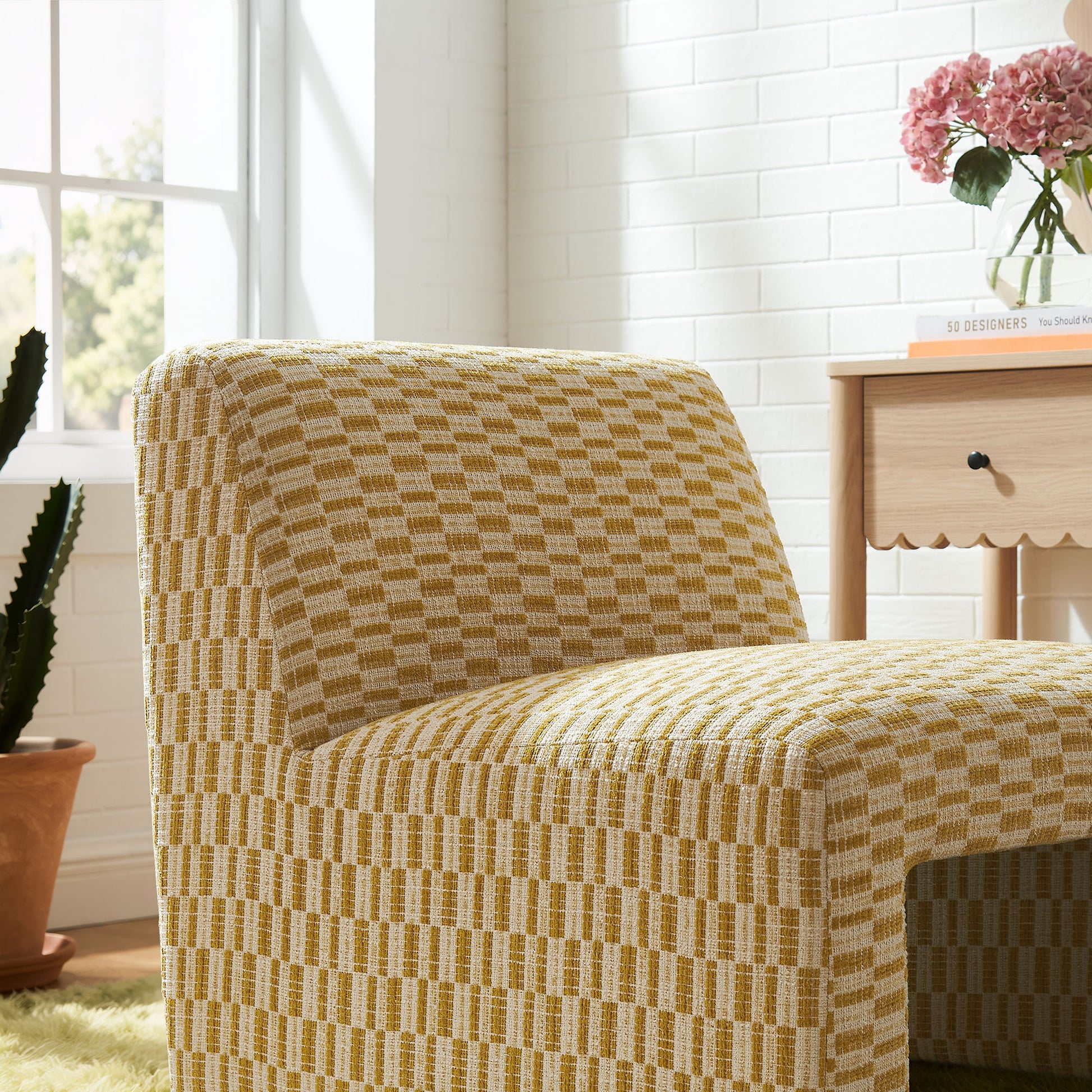 Amita Checked Woven Fabric Armless Accent Chair by Modway