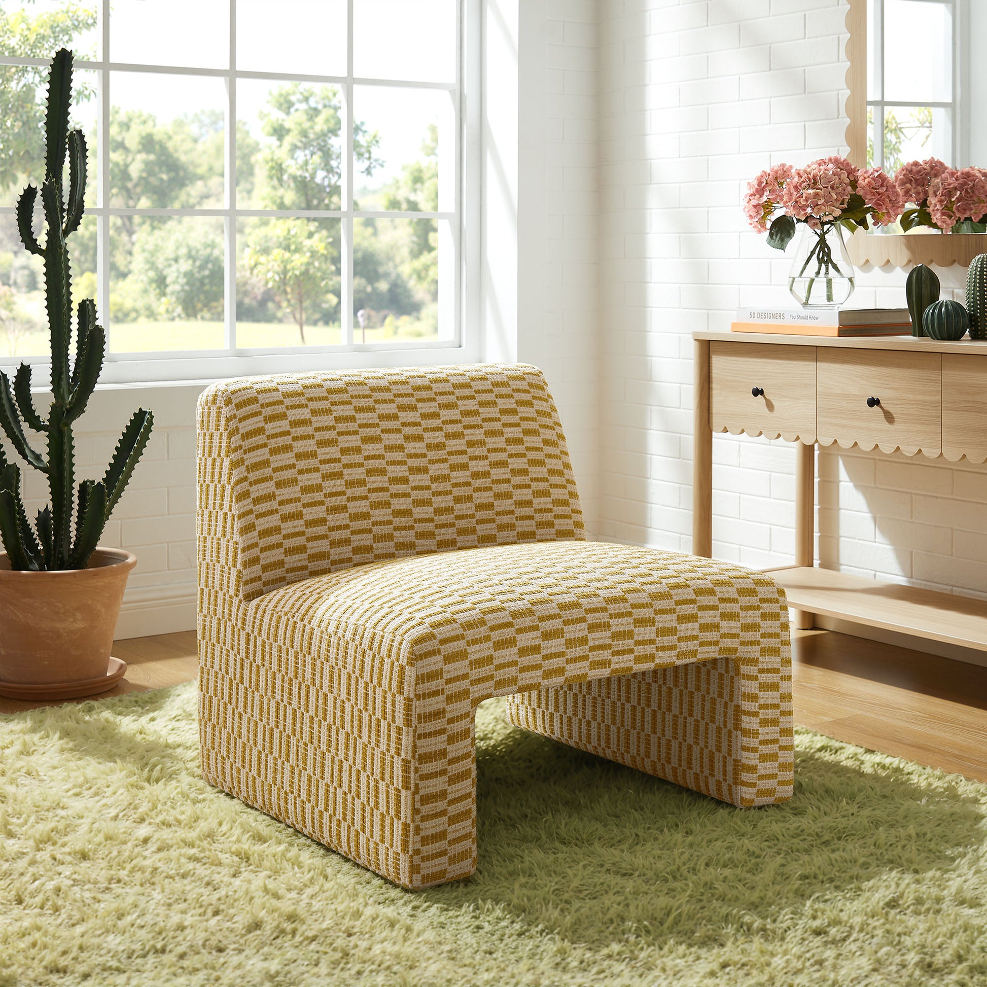 Amita Checked Woven Fabric Armless Accent Chair by Modway
