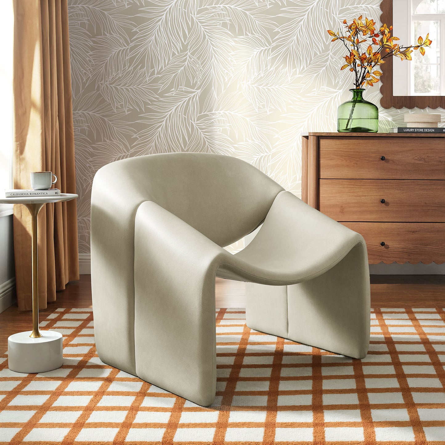 Vivi Vegan Leather Curved Arm Accent Chair by Modway