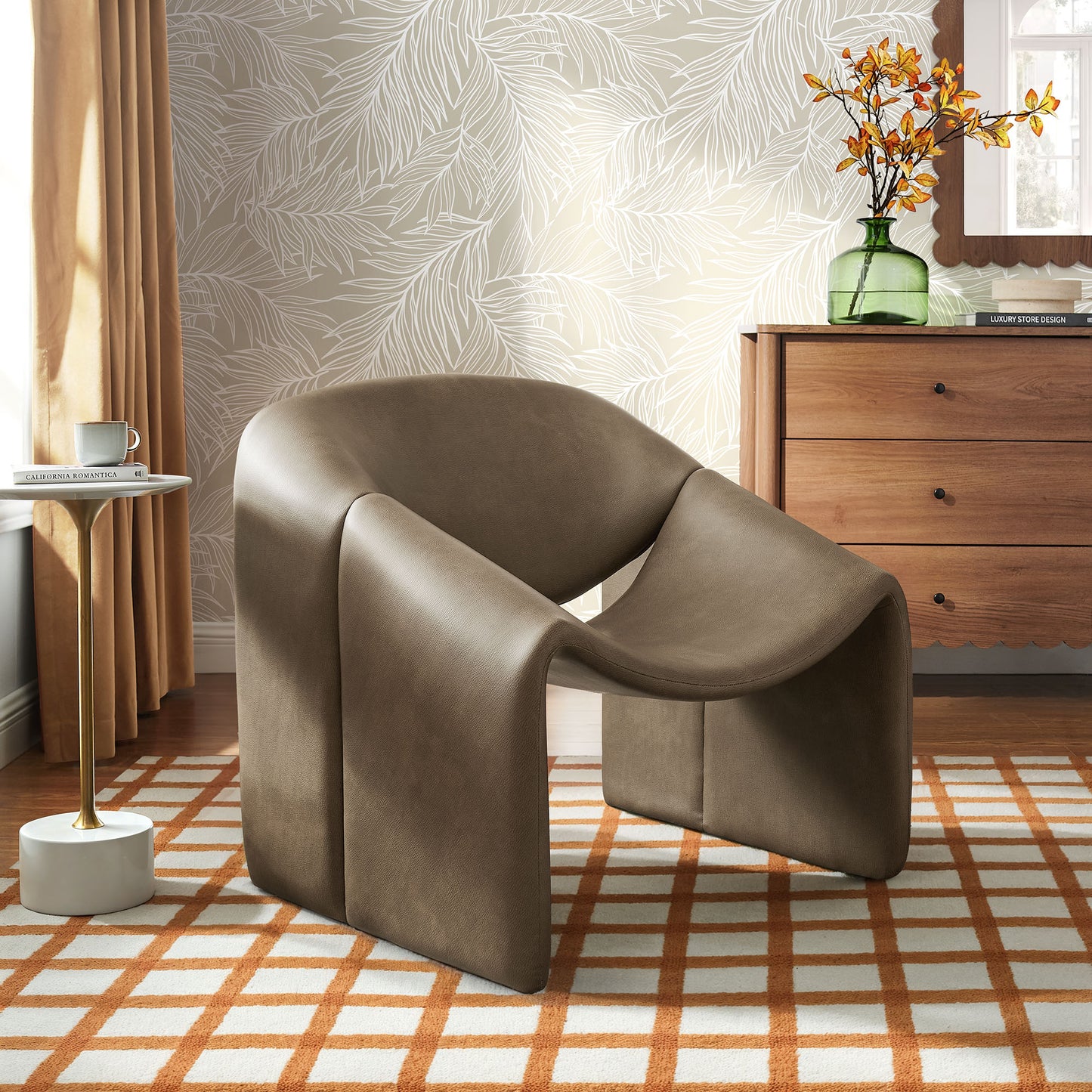 Vivi Vegan Leather Curved Arm Accent Chair by Modway