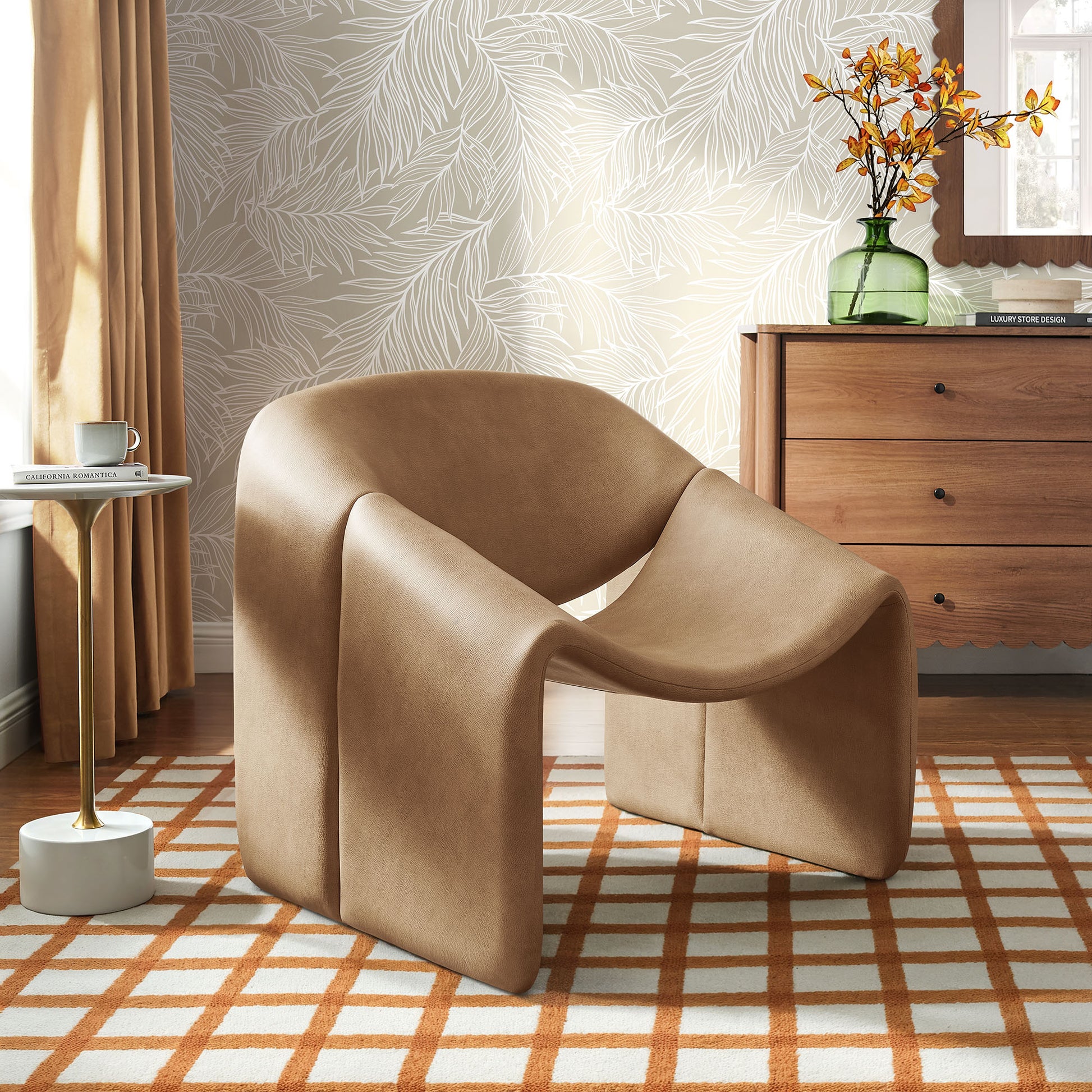 Vivi Vegan Leather Curved Arm Accent Chair by Modway