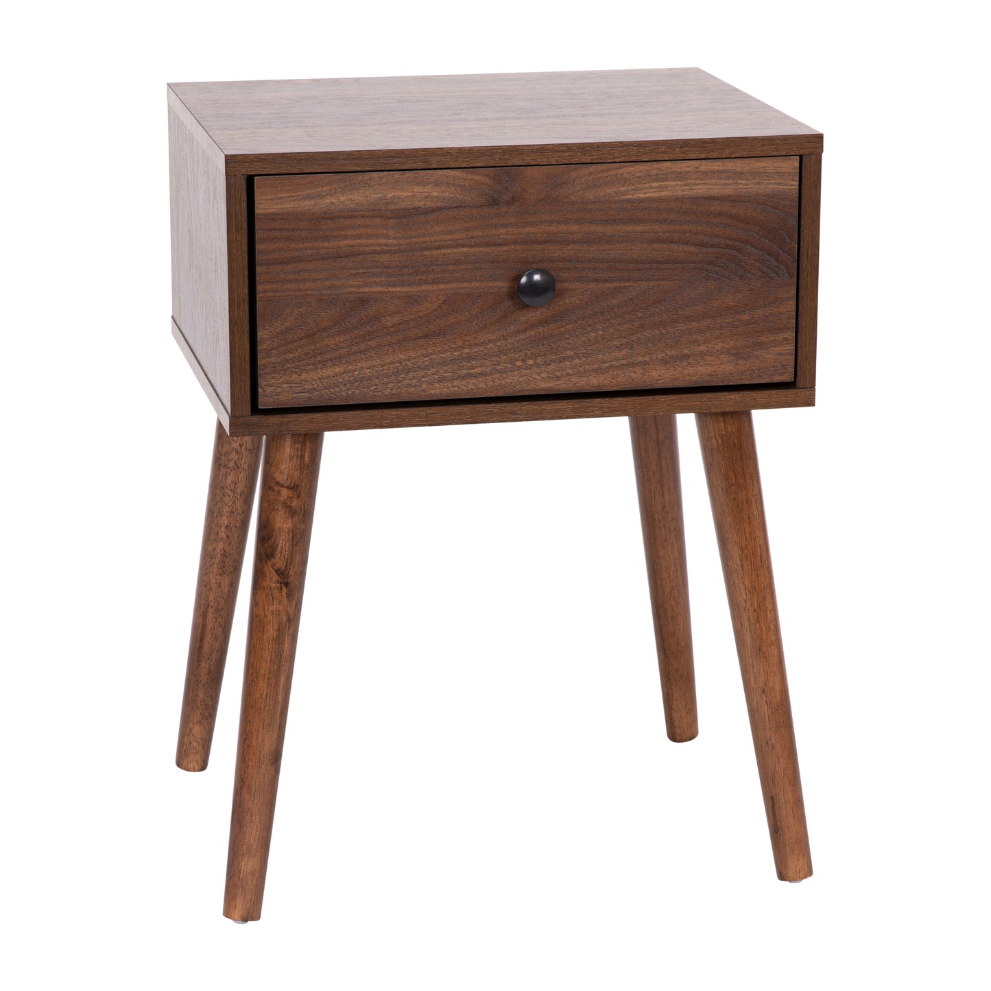 Hatfield Mid-Century Modern One Drawer Wood Nightstand, Side Accent or End Table with Soft Close Storage Drawer, Dark Walnut Dark Walnut