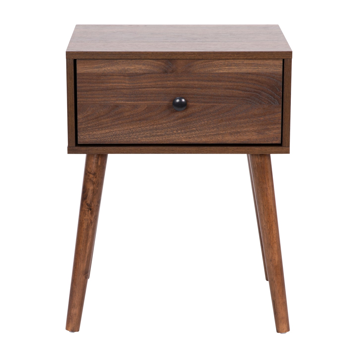 Hatfield Mid-Century Modern One Drawer Wood Nightstand, Side Accent or End Table with Soft Close Storage Drawer, Dark Walnut Dark Walnut