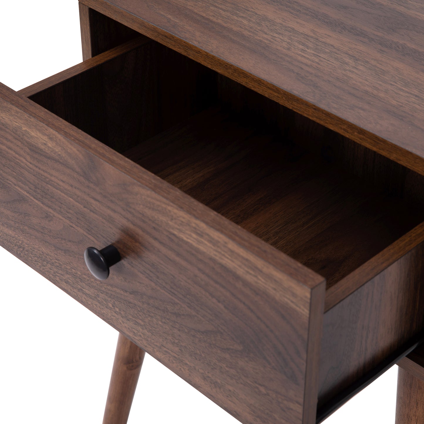 Hatfield Mid-Century Modern One Drawer Wood Nightstand, Side Accent or End Table with Soft Close Storage Drawer, Dark Walnut Dark Walnut