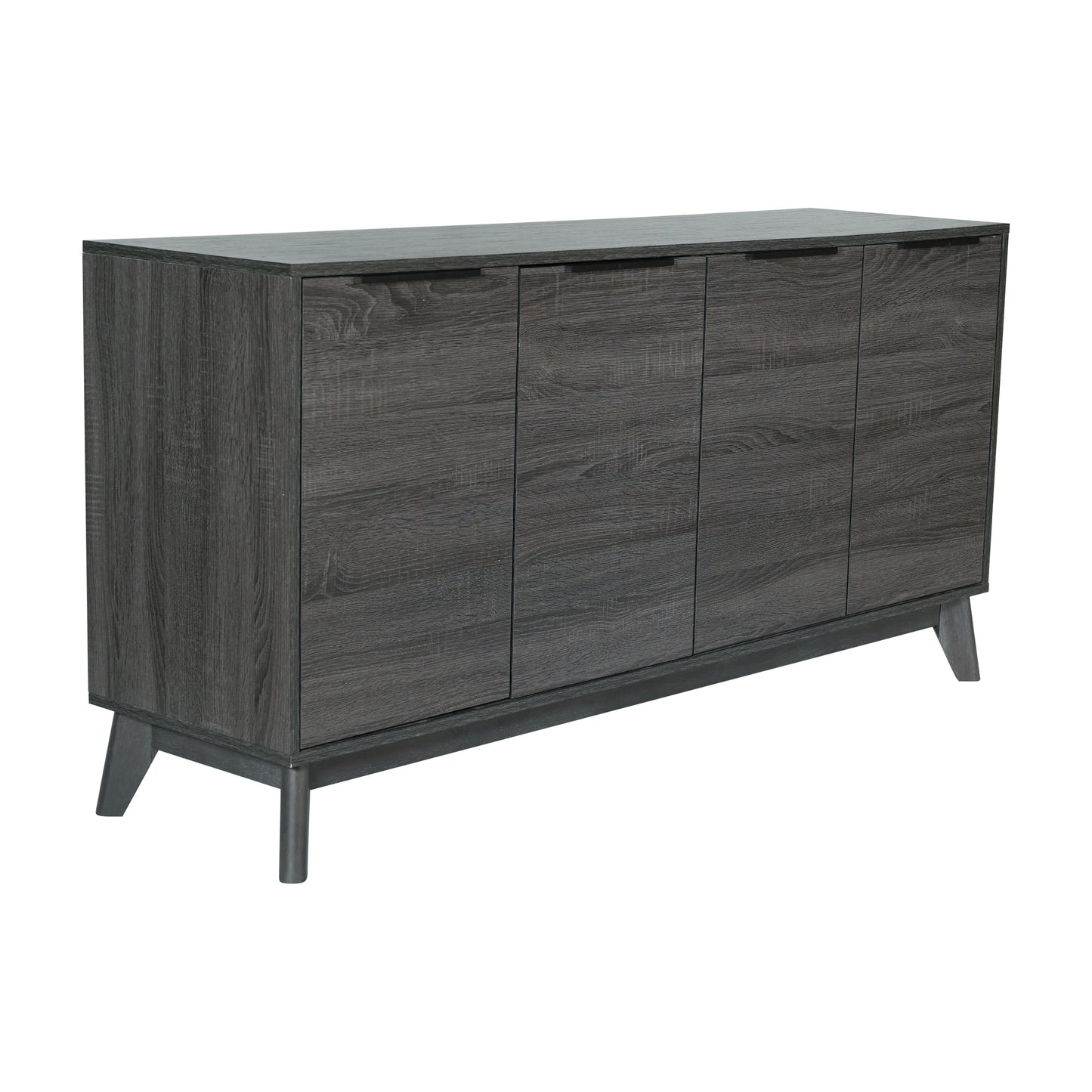 Hatfield Mid-Century Modern 60 Inch 4 Door Storage Buffet Sideboard, 4 Soft Close Doors, Adjustable Shelves, TV Stand for up to 64" TV's, Black Wash Black Wash