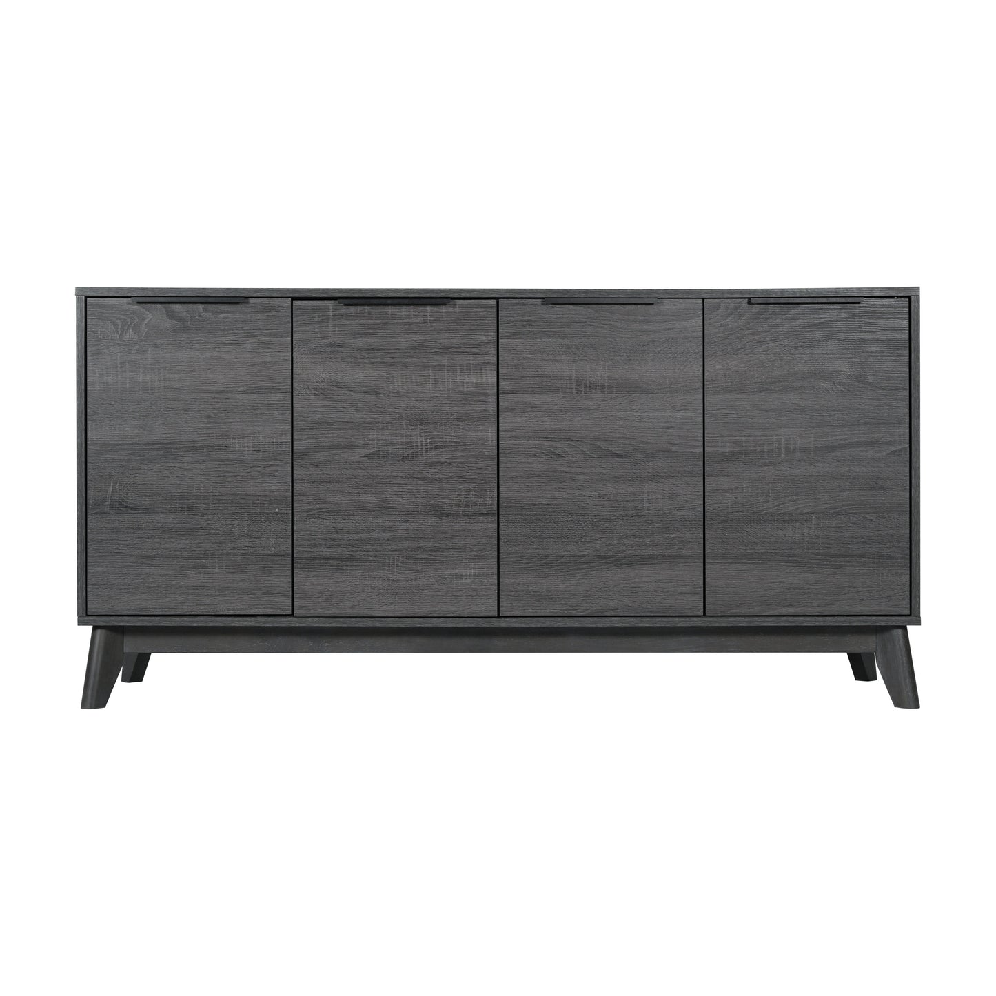 Hatfield Mid-Century Modern 60 Inch 4 Door Storage Buffet Sideboard, 4 Soft Close Doors, Adjustable Shelves, TV Stand for up to 64" TV's, Black Wash Black Wash