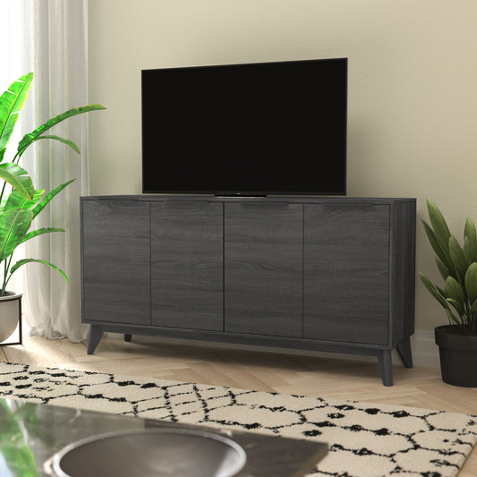 Hatfield Mid-Century Modern 60 Inch 4 Door Storage Buffet Sideboard, 4 Soft Close Doors, Adjustable Shelves, TV Stand for up to 64" TV's, Black Wash Black Wash EM-0372-BK-GG