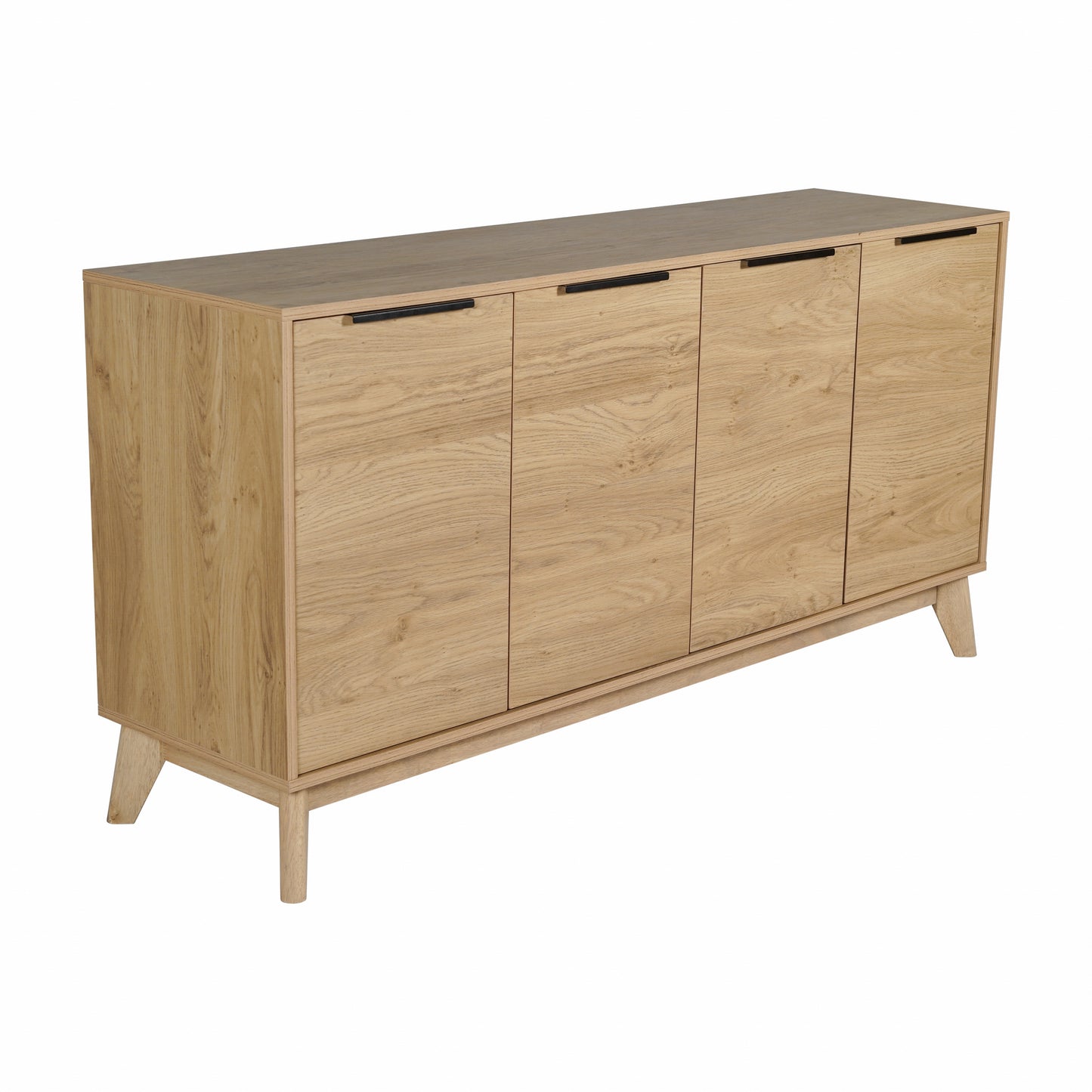 Hatfield Mid-Century Modern 60 Inch 4 Door Storage Buffet Sideboard, 4 Soft Close Doors, Adjustable Shelves, TV Stand for up to 64" TV's, Light Natural Light Natural