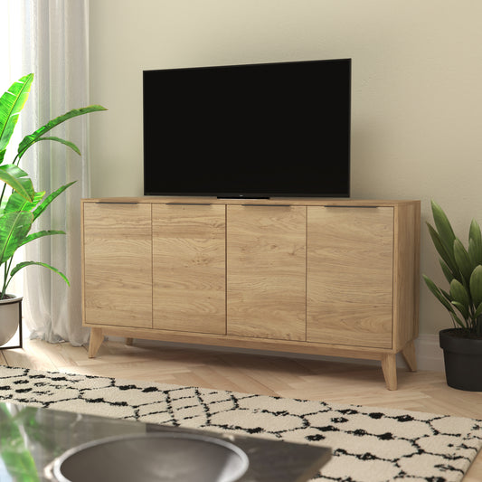 Hatfield Mid-Century Modern 60 Inch 4 Door Storage Buffet Sideboard, 4 Soft Close Doors, Adjustable Shelves, TV Stand for up to 64" TV's, Light Natural Light Natural EM-0372-LTNAT-GG