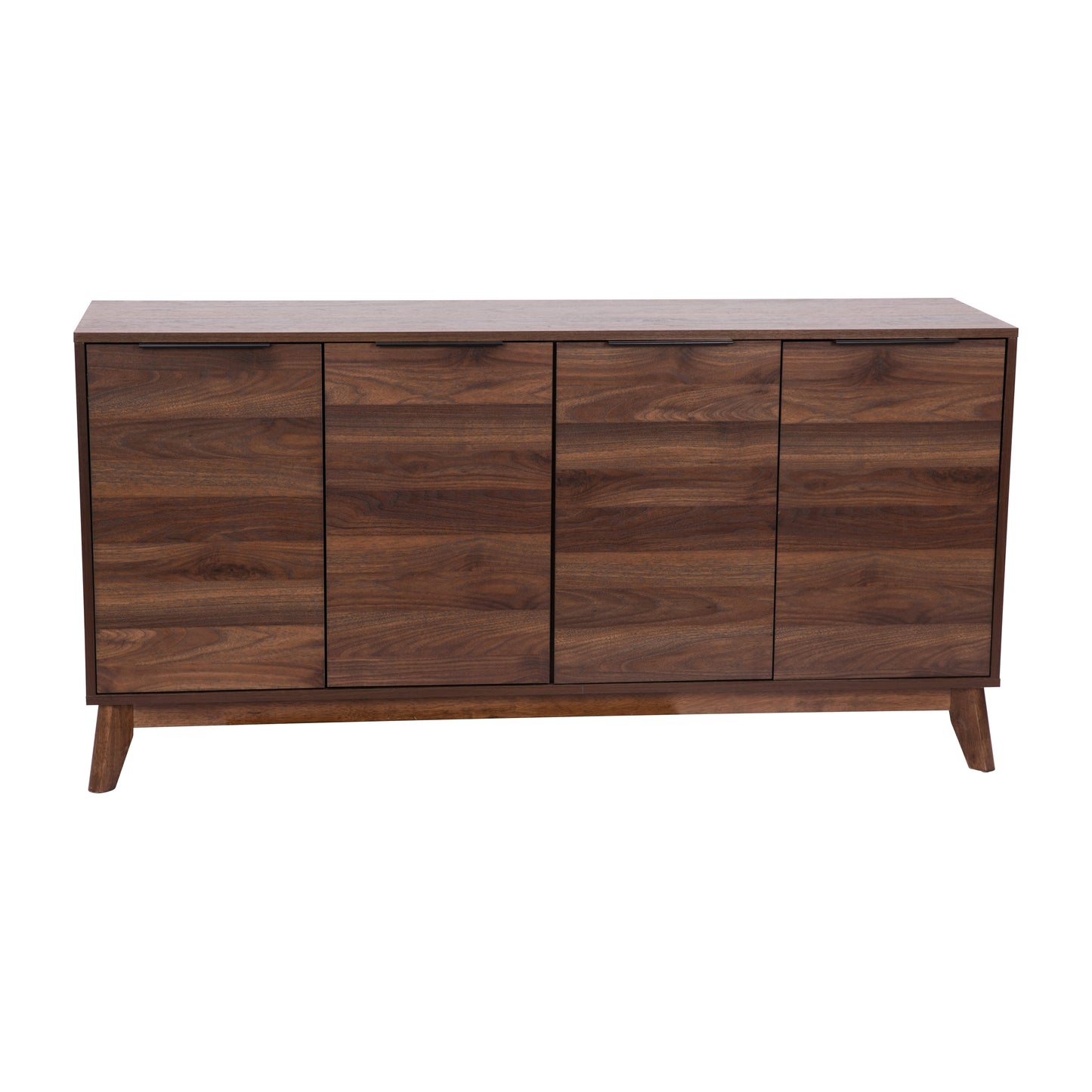 Hatfield Mid-Century Modern 60 Inch 4 Door Storage Buffet Sideboard, 4 Soft Close Doors, Adjustable Shelves, TV Stand for up to 64" TV's, Dark Walnut Dark Walnut