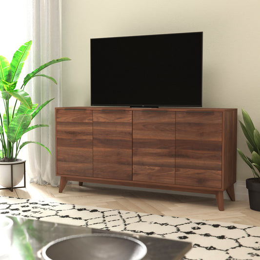 Hatfield Mid-Century Modern 60 Inch 4 Door Storage Buffet Sideboard, 4 Soft Close Doors, Adjustable Shelves, TV Stand for up to 64" TV's, Dark Walnut Dark Walnut EM-0372-WAL-GG