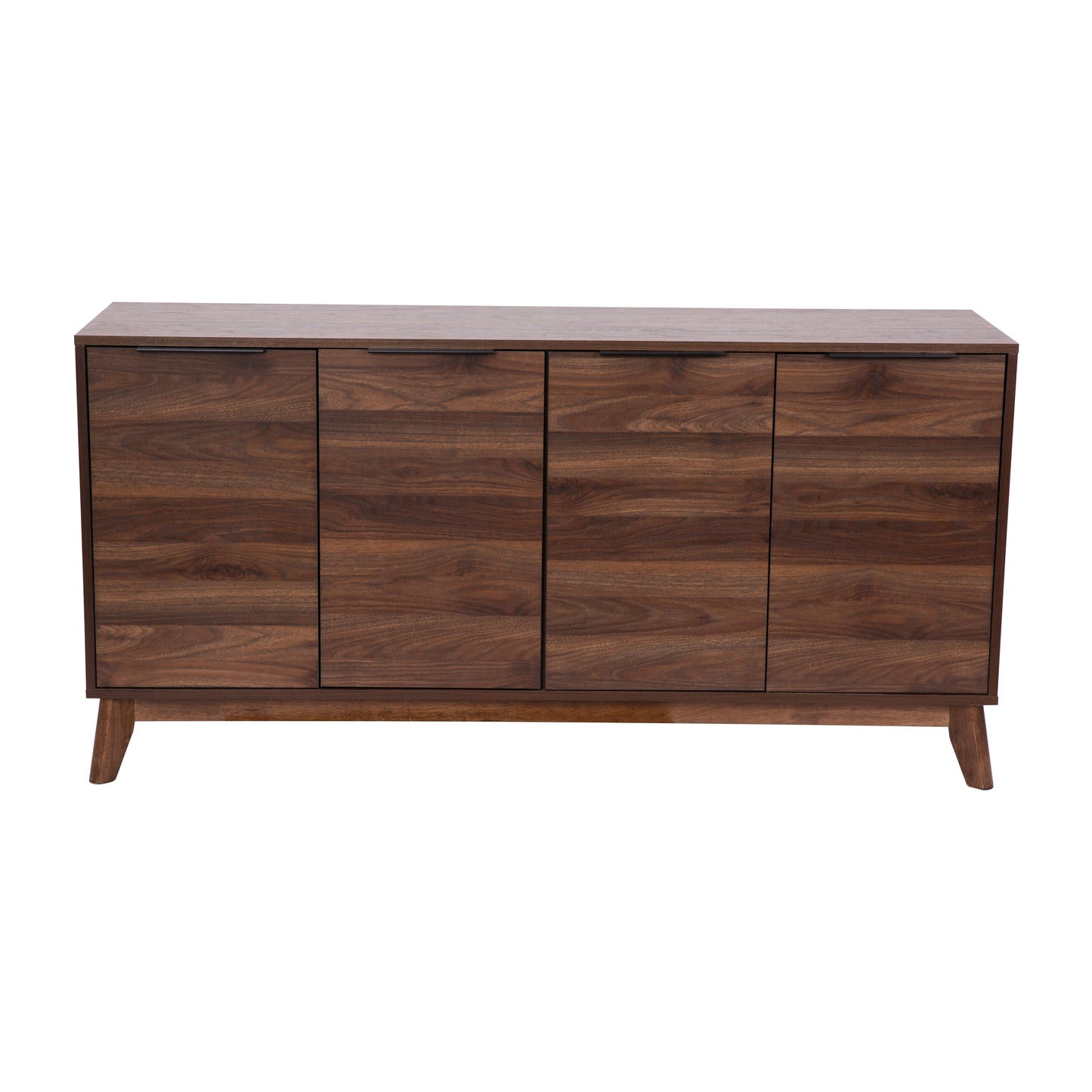 Hatfield Mid-Century Modern 60 Inch 4 Door Storage Buffet Sideboard, 4 Soft Close Doors, Adjustable Shelves, TV Stand for up to 64" TV's, Dark Walnut Dark Walnut