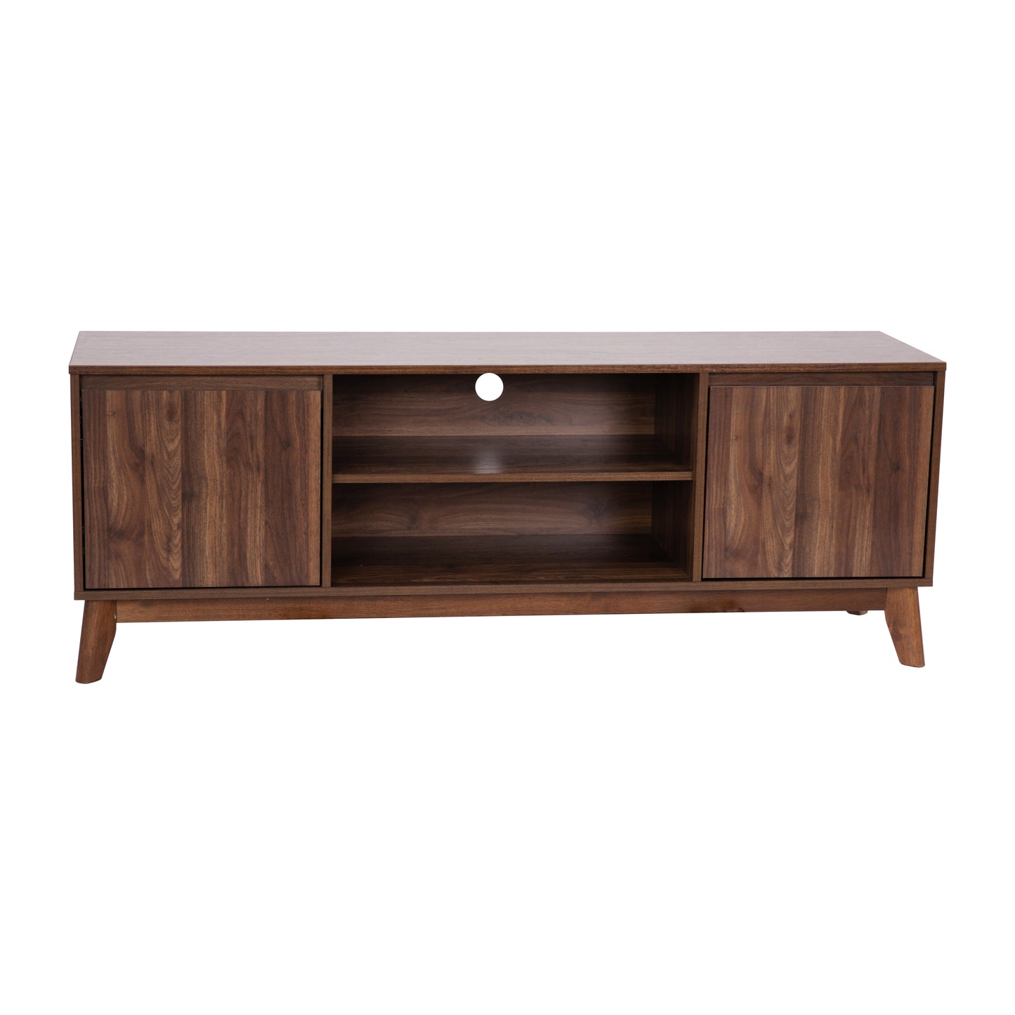 Hatfield Mid-Century Modern TV Stand in Walnut for up to 64 inch TV's - 60 Inch Media Center with Adjustable Center Shelf and Dual Soft Close Doors Dark Walnut