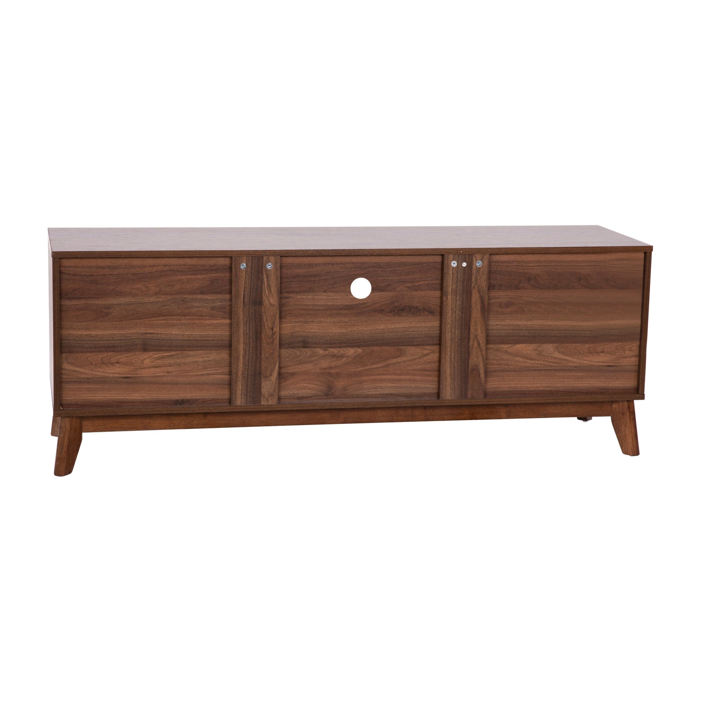 Hatfield Mid-Century Modern TV Stand in Walnut for up to 64 inch TV's - 60 Inch Media Center with Adjustable Center Shelf and Dual Soft Close Doors Dark Walnut