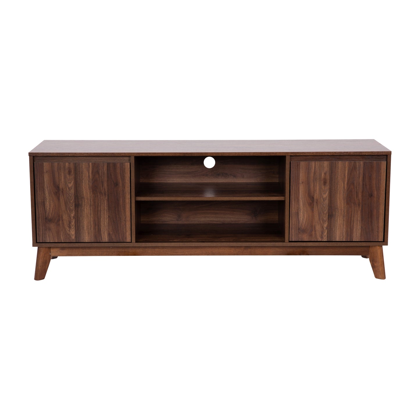 Hatfield Mid-Century Modern TV Stand in Walnut for up to 64 inch TV's - 60 Inch Media Center with Adjustable Center Shelf and Dual Soft Close Doors Dark Walnut