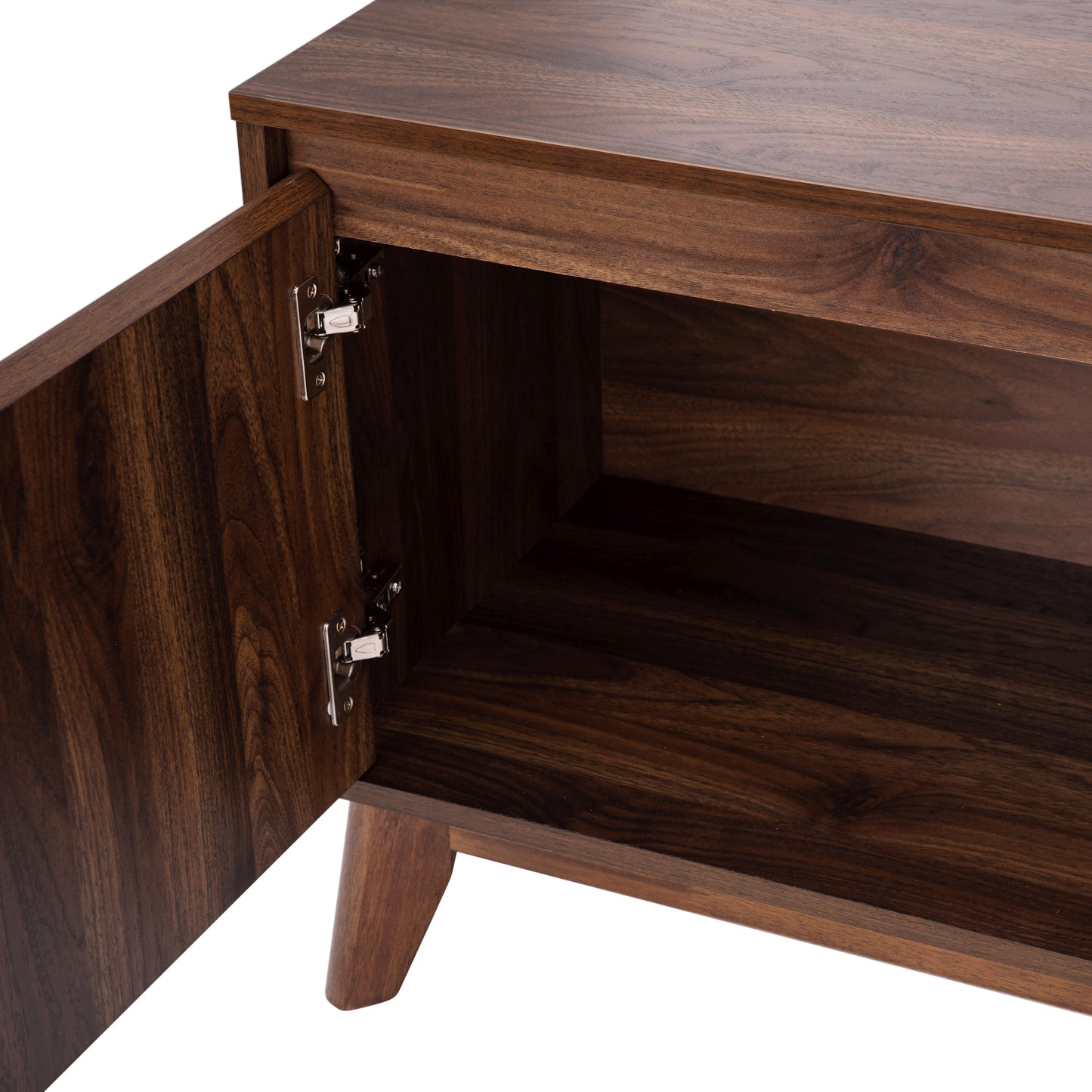 Hatfield Mid-Century Modern TV Stand in Walnut for up to 64 inch TV's - 60 Inch Media Center with Adjustable Center Shelf and Dual Soft Close Doors Dark Walnut