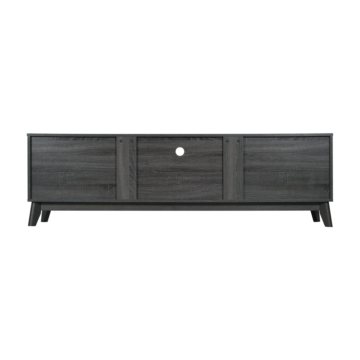 Hatfield Mid-Century Modern TV Stand in Black Wash for 65+ Inch TV's - 70 Inch Media Center with Adjustable Center Shelf and Dual Soft Close Doors Black Wash